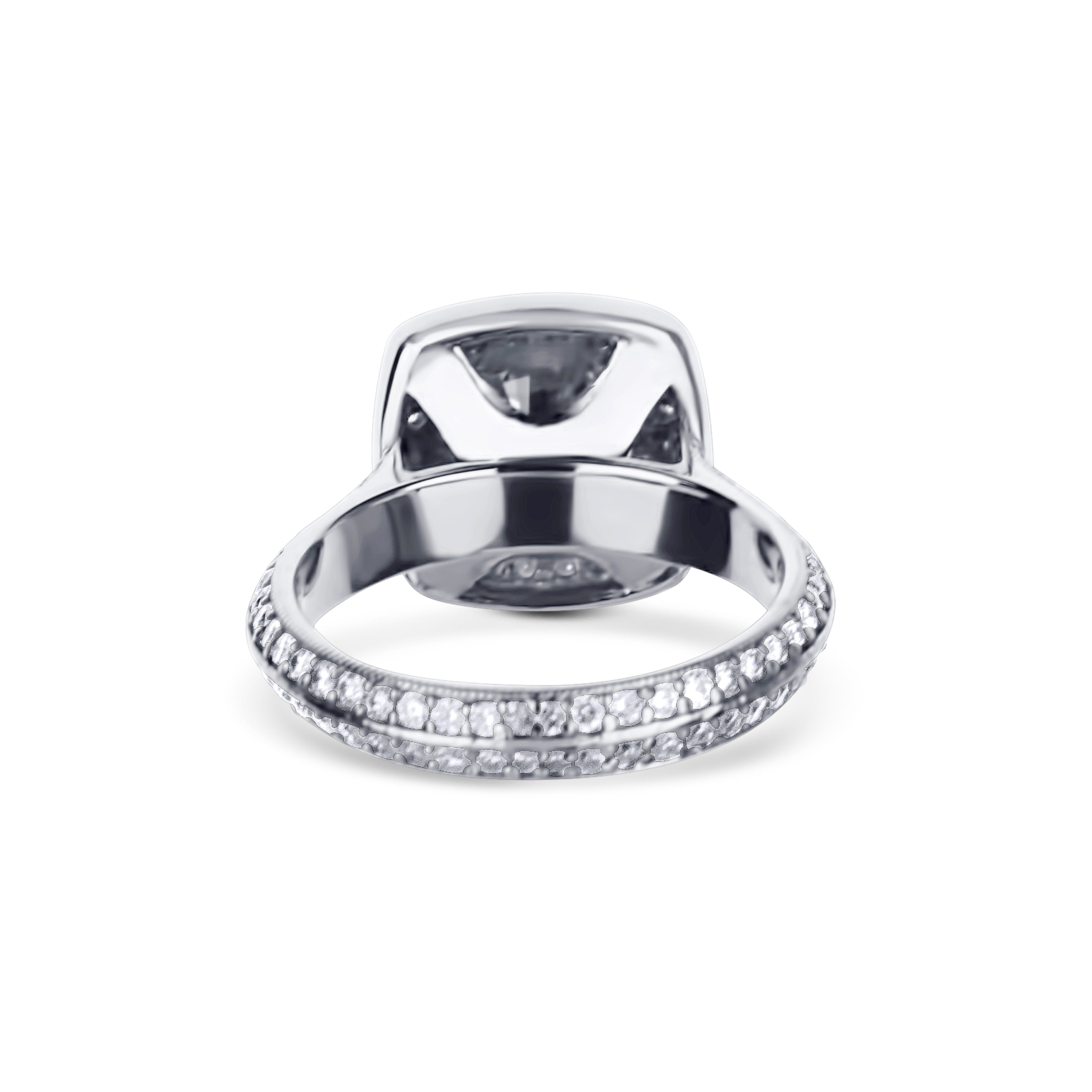 Platinum Round Brilliant Euro Cut Knife Edge Halo Engagement Ring
