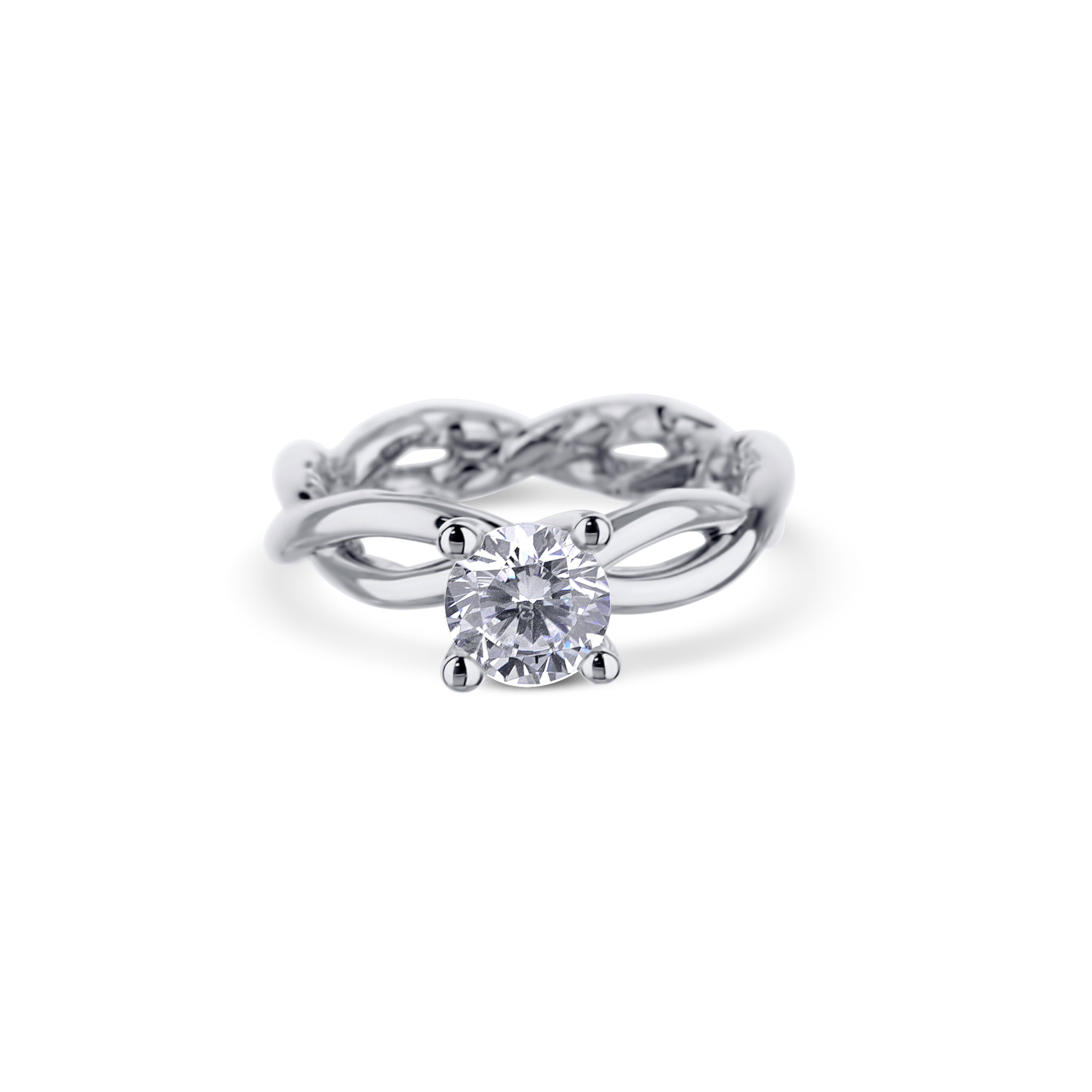 18K White Gold Twisted Shank Engagement Ring