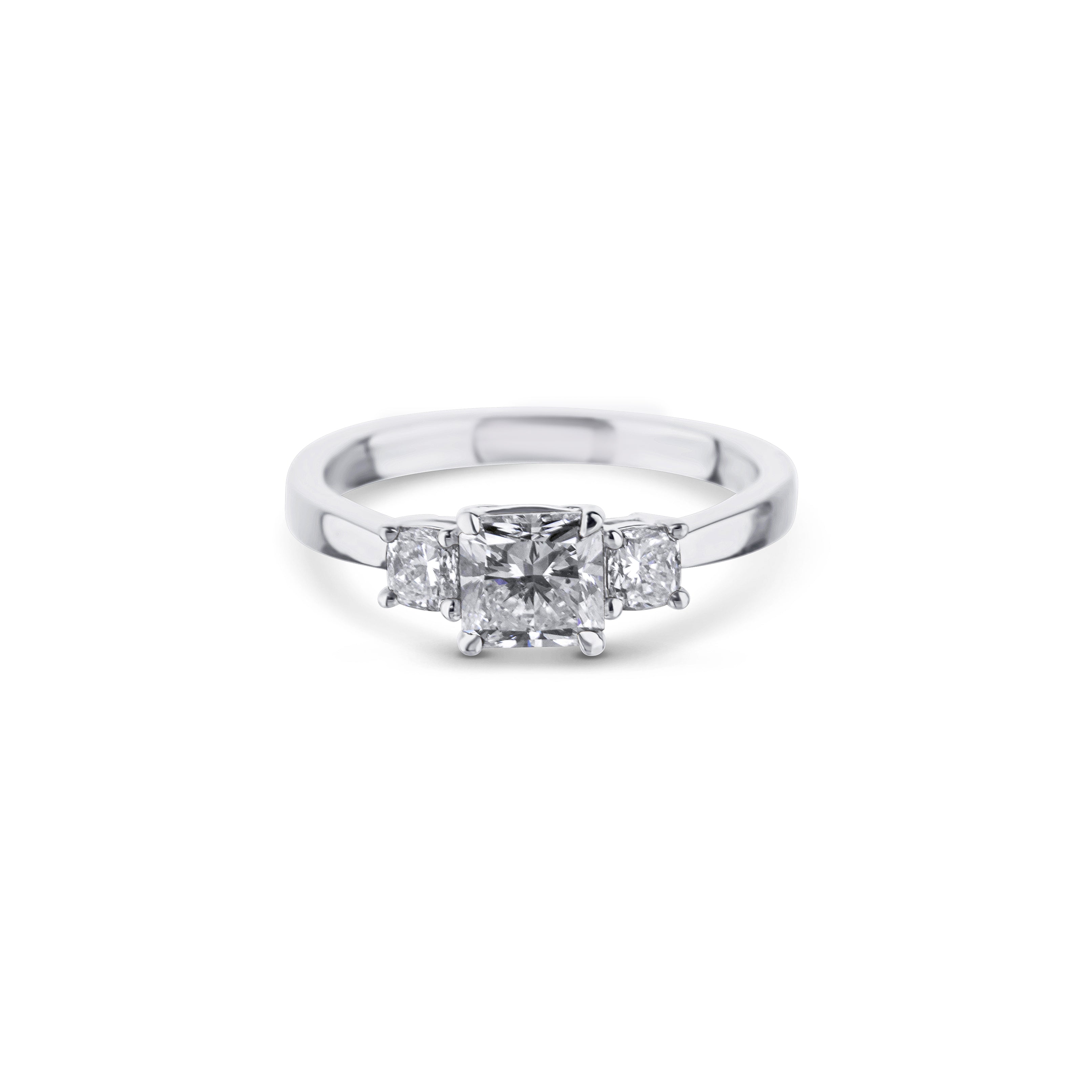 18K White Gold Three Stone Diamond Engagement Ring