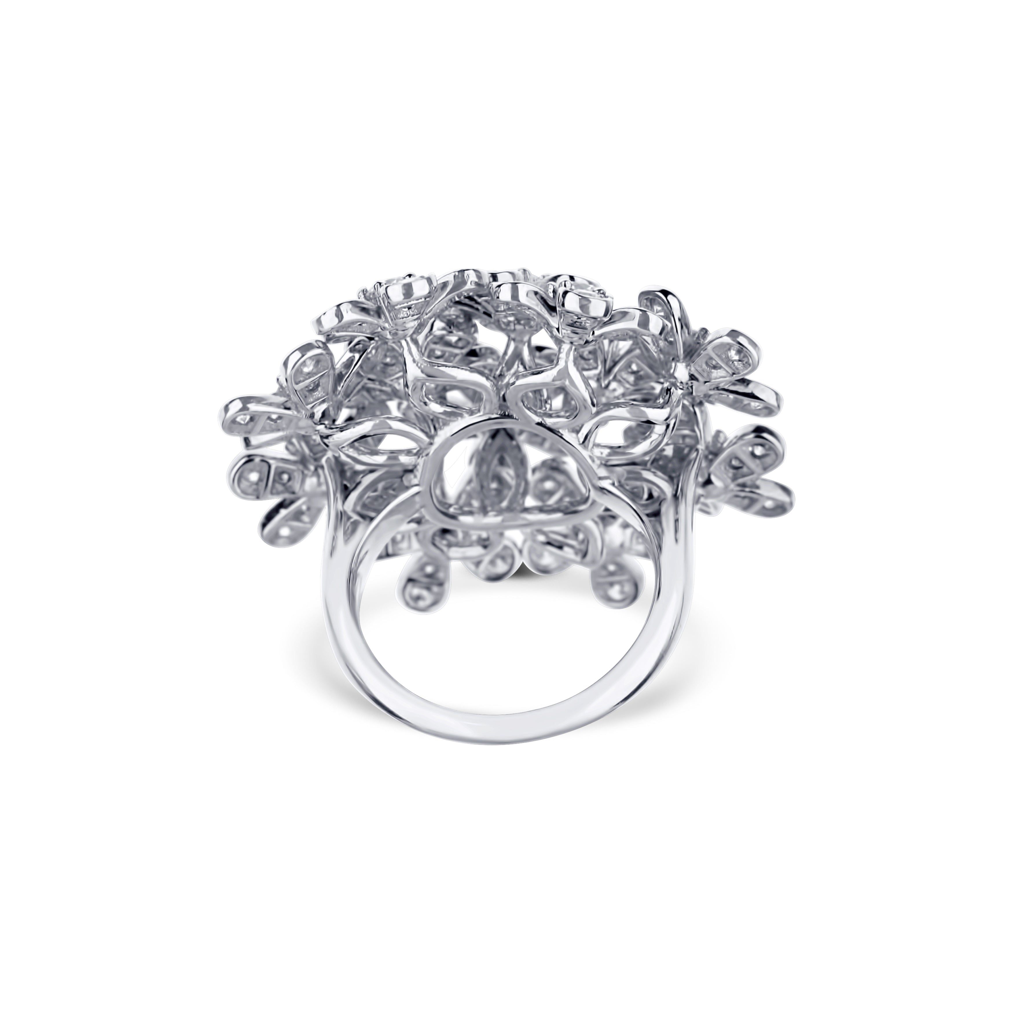 18K White Gold Multi Flower Diamond Ring
