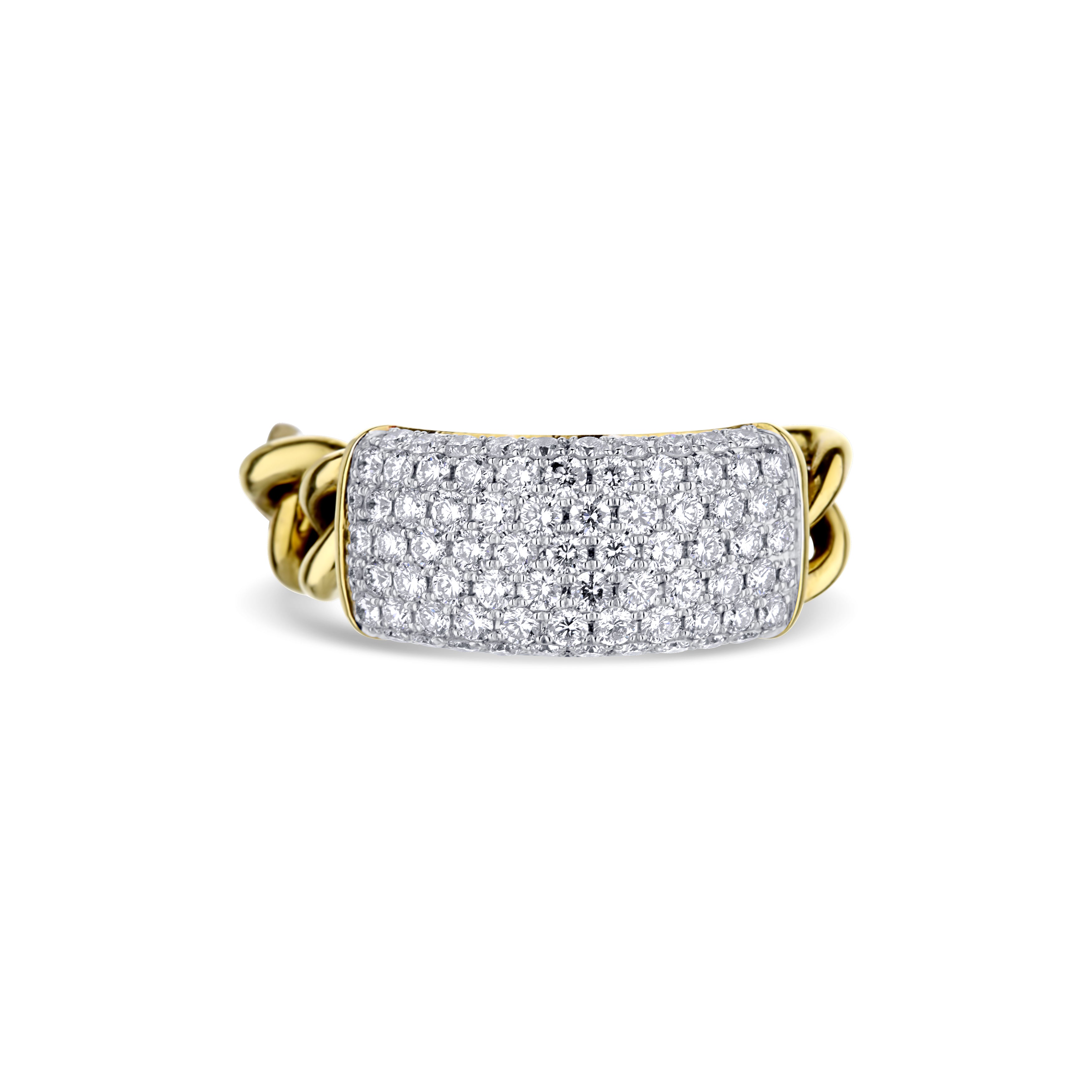 18K Yellow Gold Pavé Diamond Chain Ring