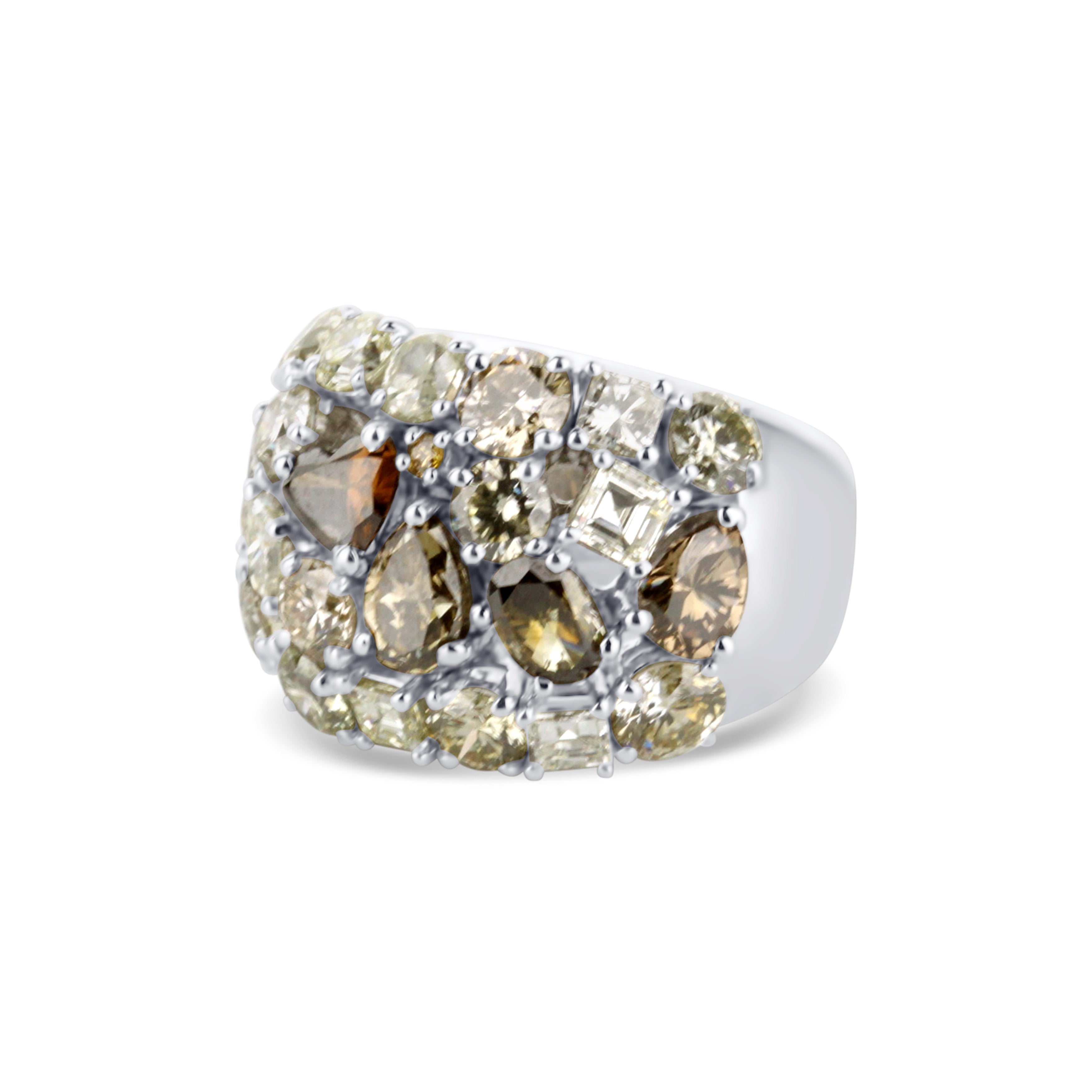 18K White Gold Multi-Shape Diamond Dome Ring