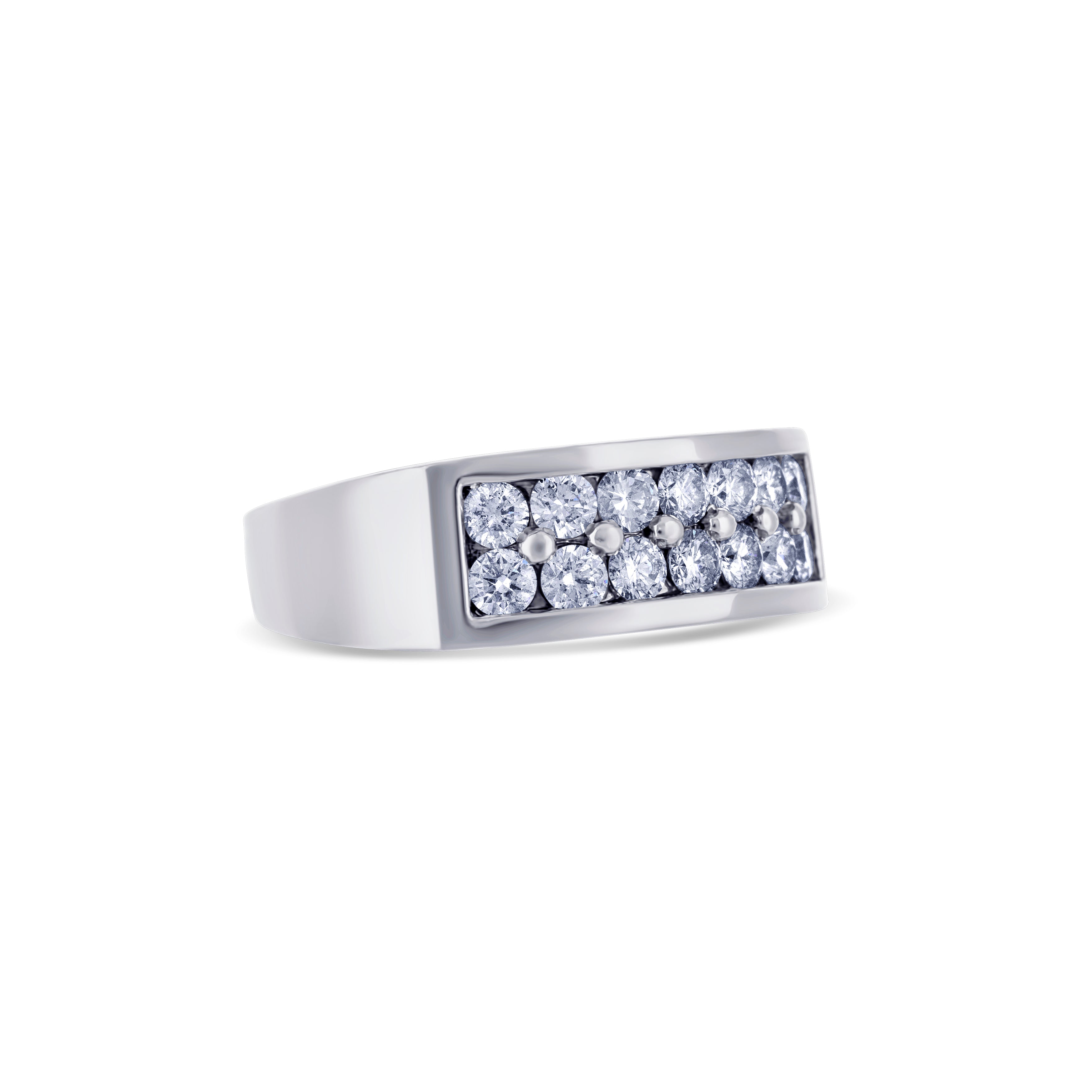 14K White Gold Round Diamond with White Diamond Double Half Row Men's Wedding Band