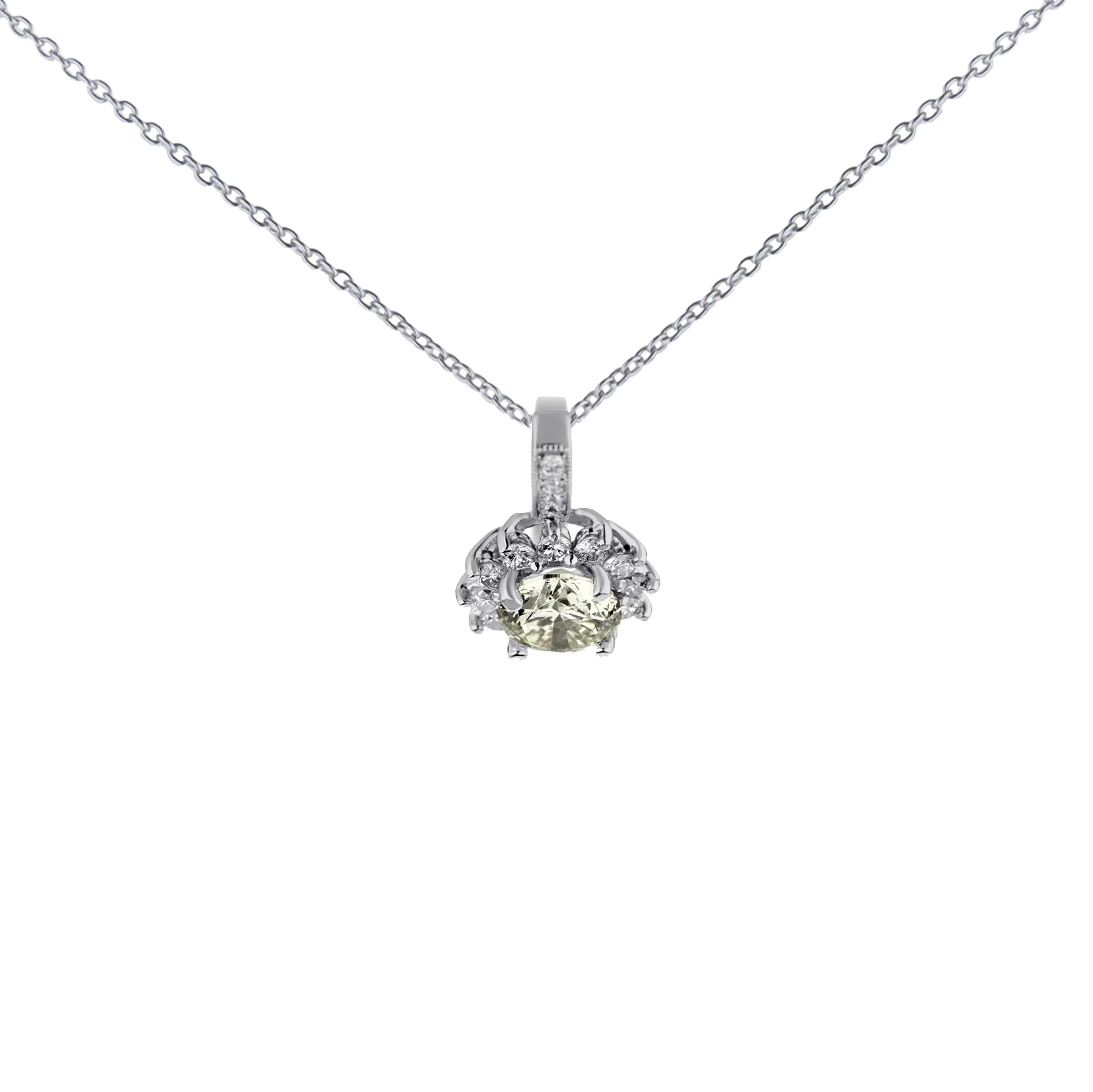 14K White Gold Diamond Starburst Milgrain Pendant Necklace