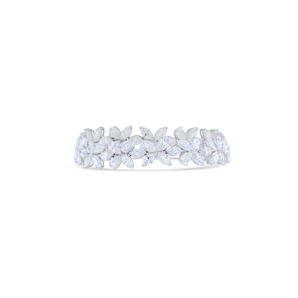 18K White Gold Marquise, Oval and Pear Cut Diamond Bracelet