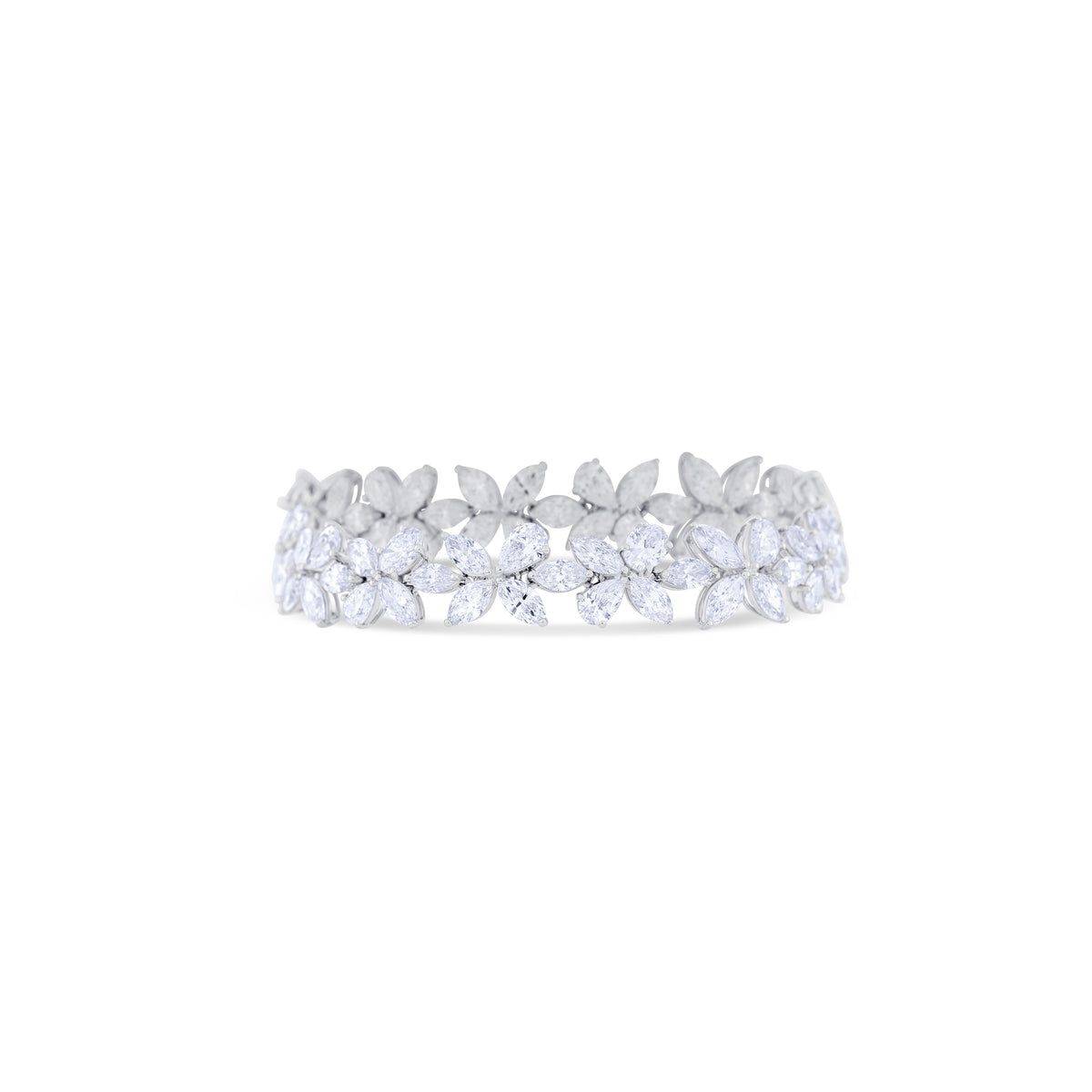 18K White Gold Marquise, Oval and Pear Cut Diamond Bracelet