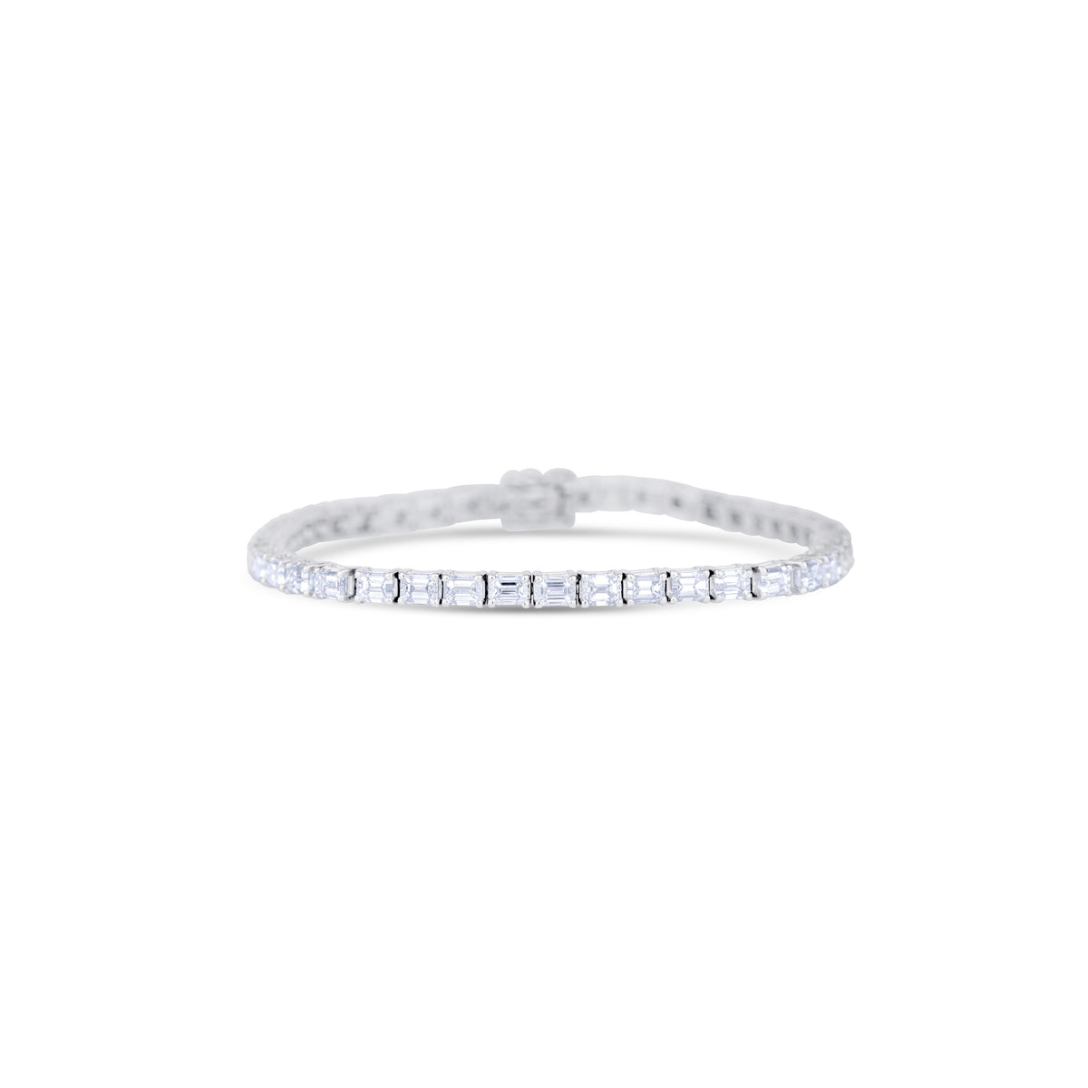18K White Gold Emerald Cut Diamond Line Bracelet