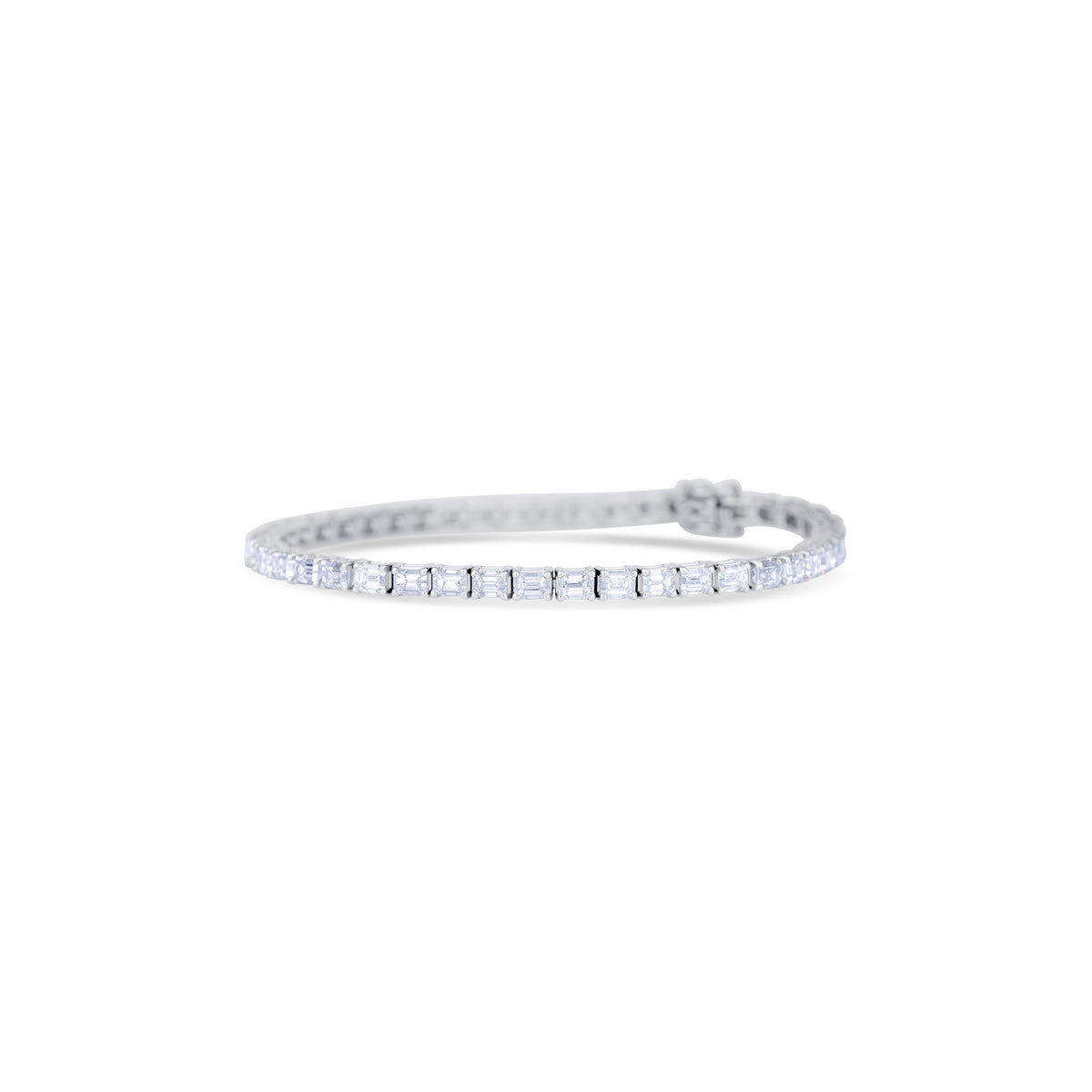 18K White Gold Emerald Cut Diamond Line Bracelet