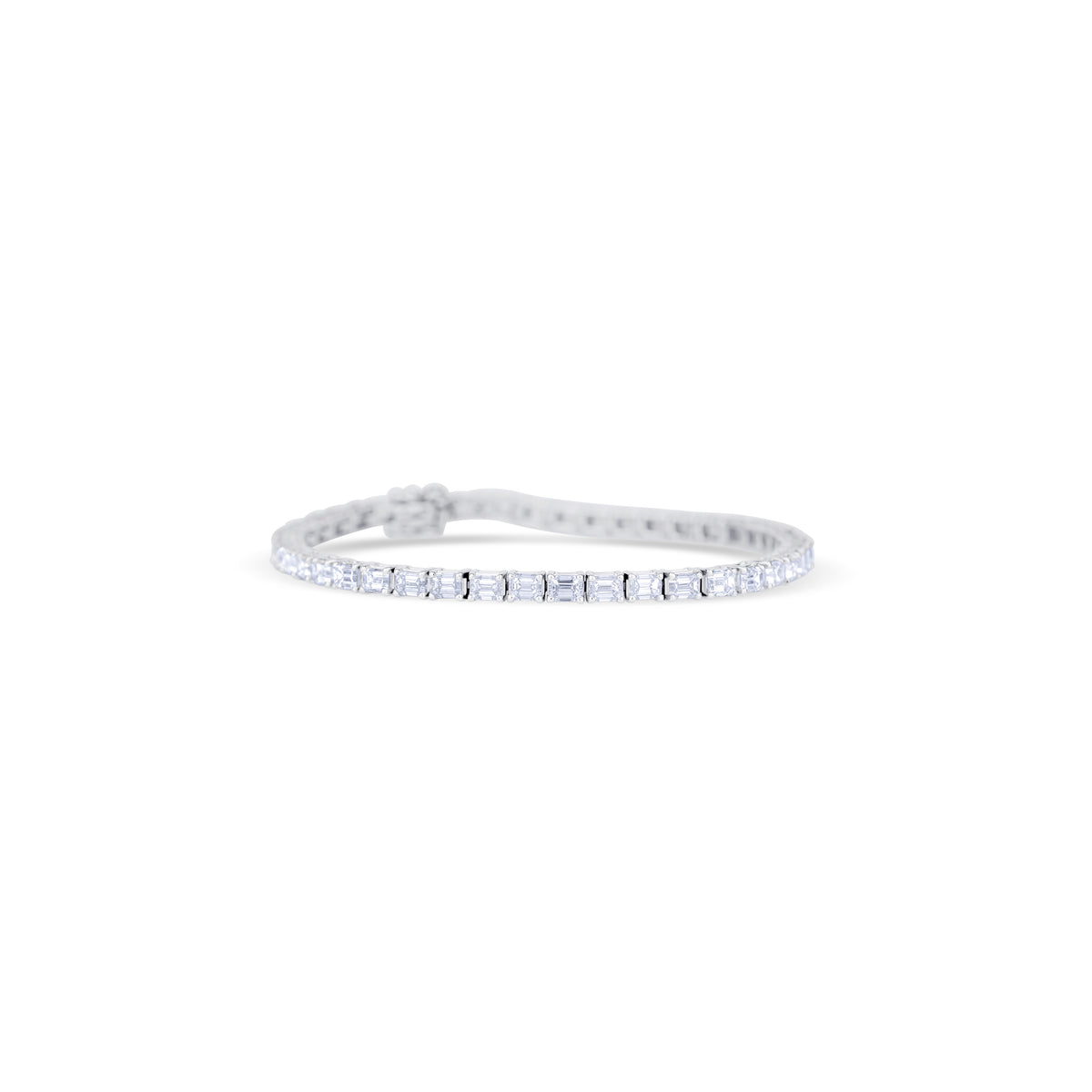 18K White Gold Emerald Cut Diamond Line Bracelet