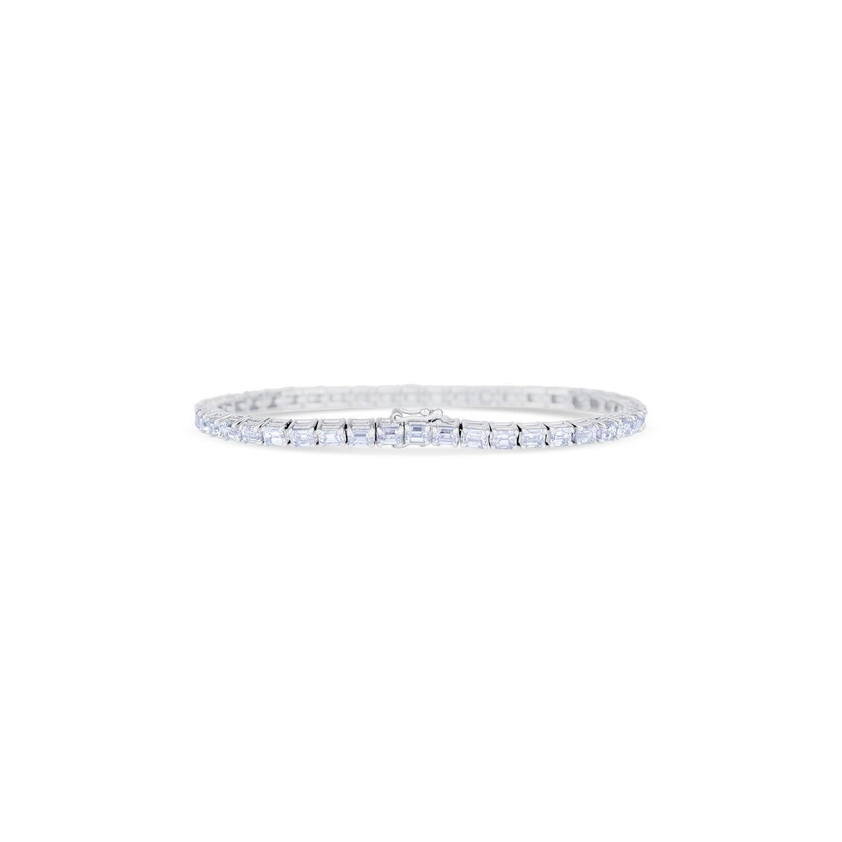 18K White Gold Emerald Cut Diamond Line Bracelet