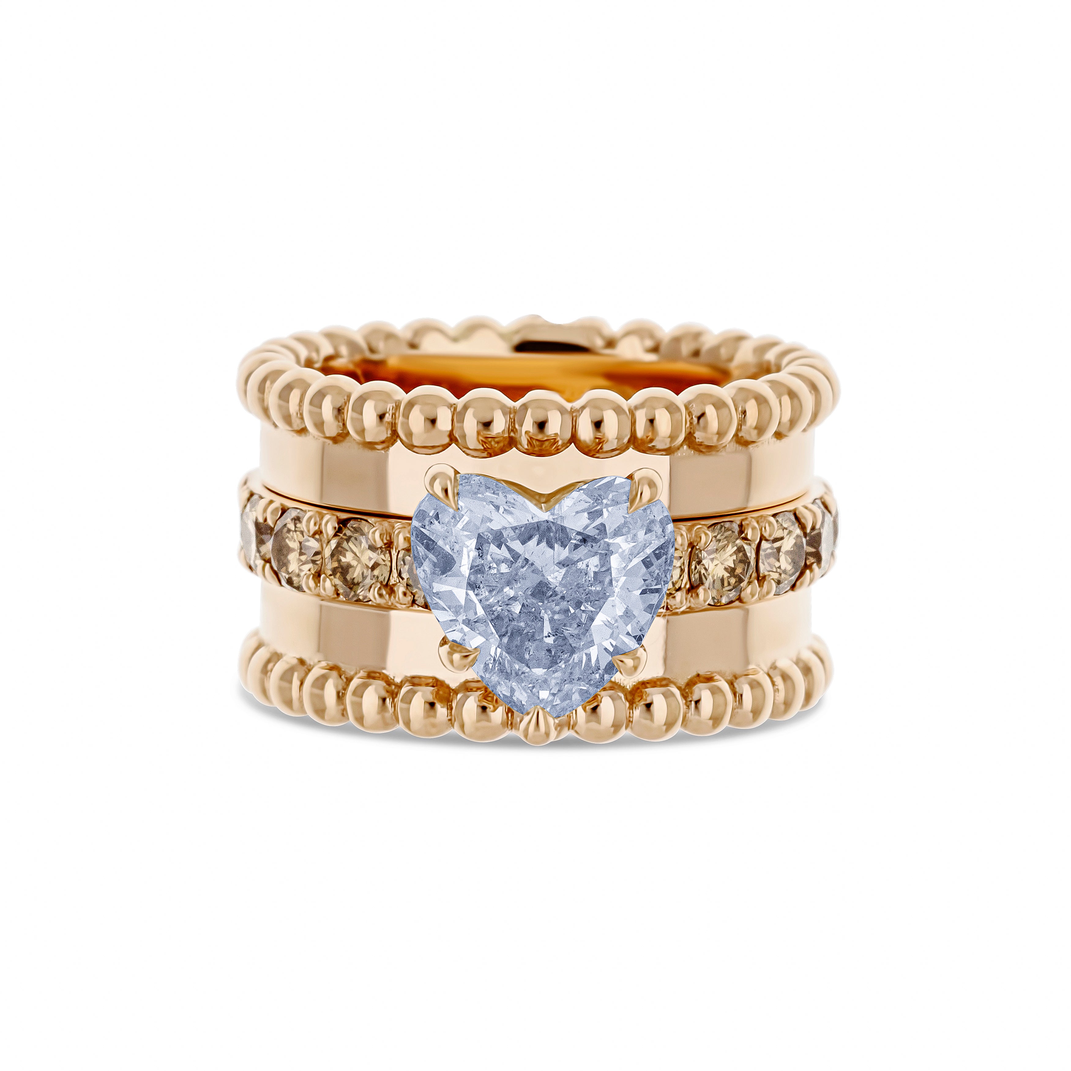 18K Rose Gold Heart Diamond Ring with Champagne Diamond Accents