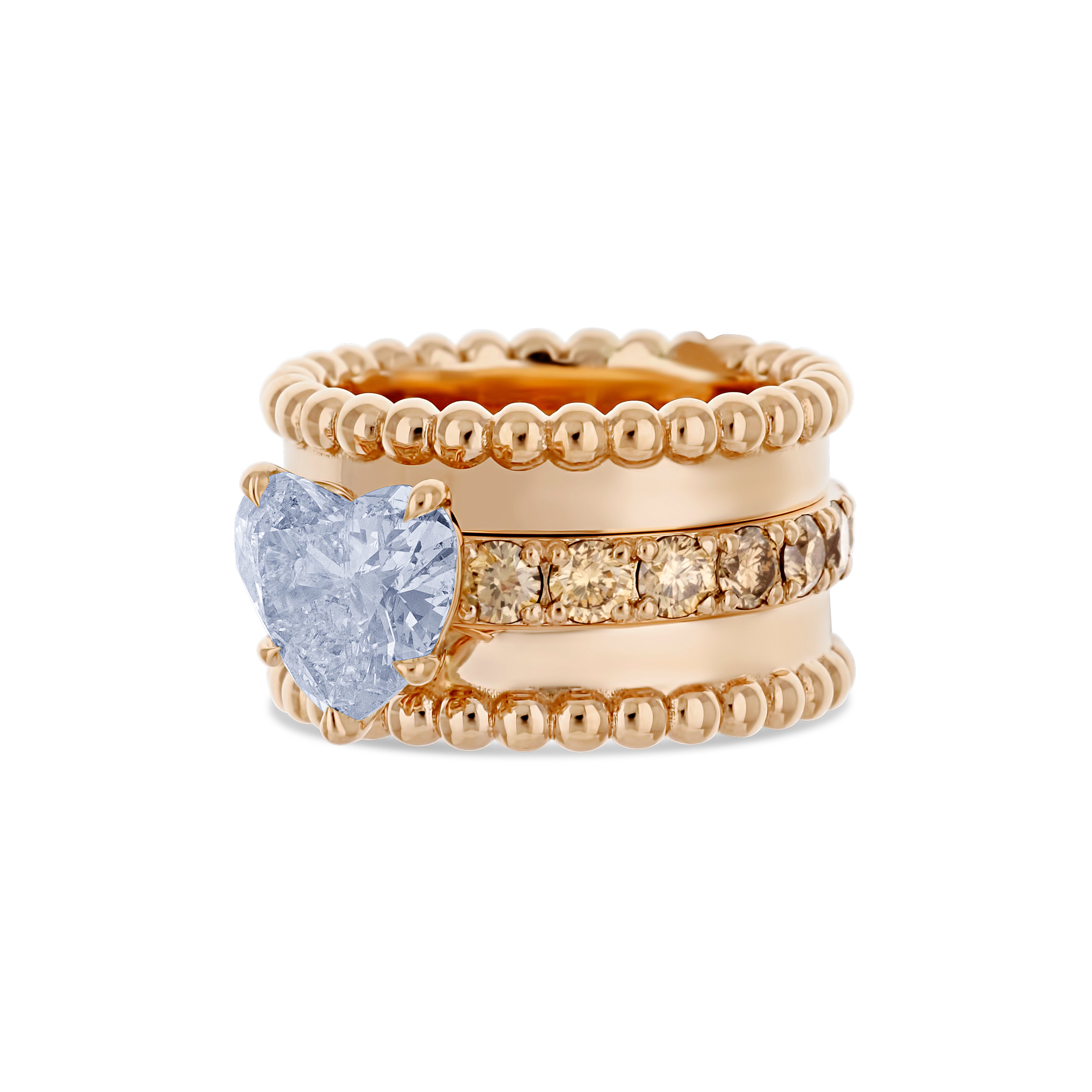 18K Rose Gold Heart Diamond Ring with Champagne Diamond Accents