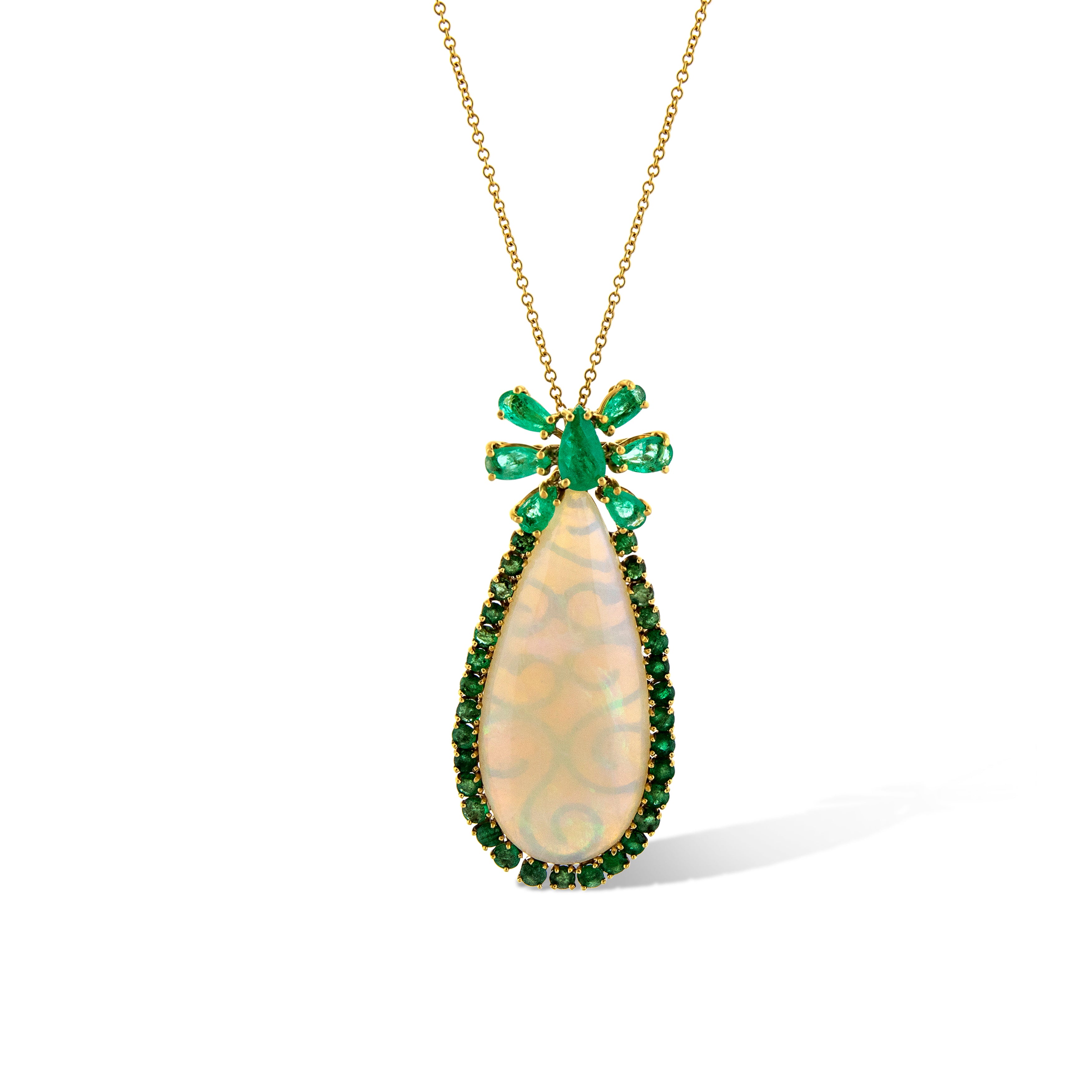 14K Yellow Gold Opal & Emerald Necklace