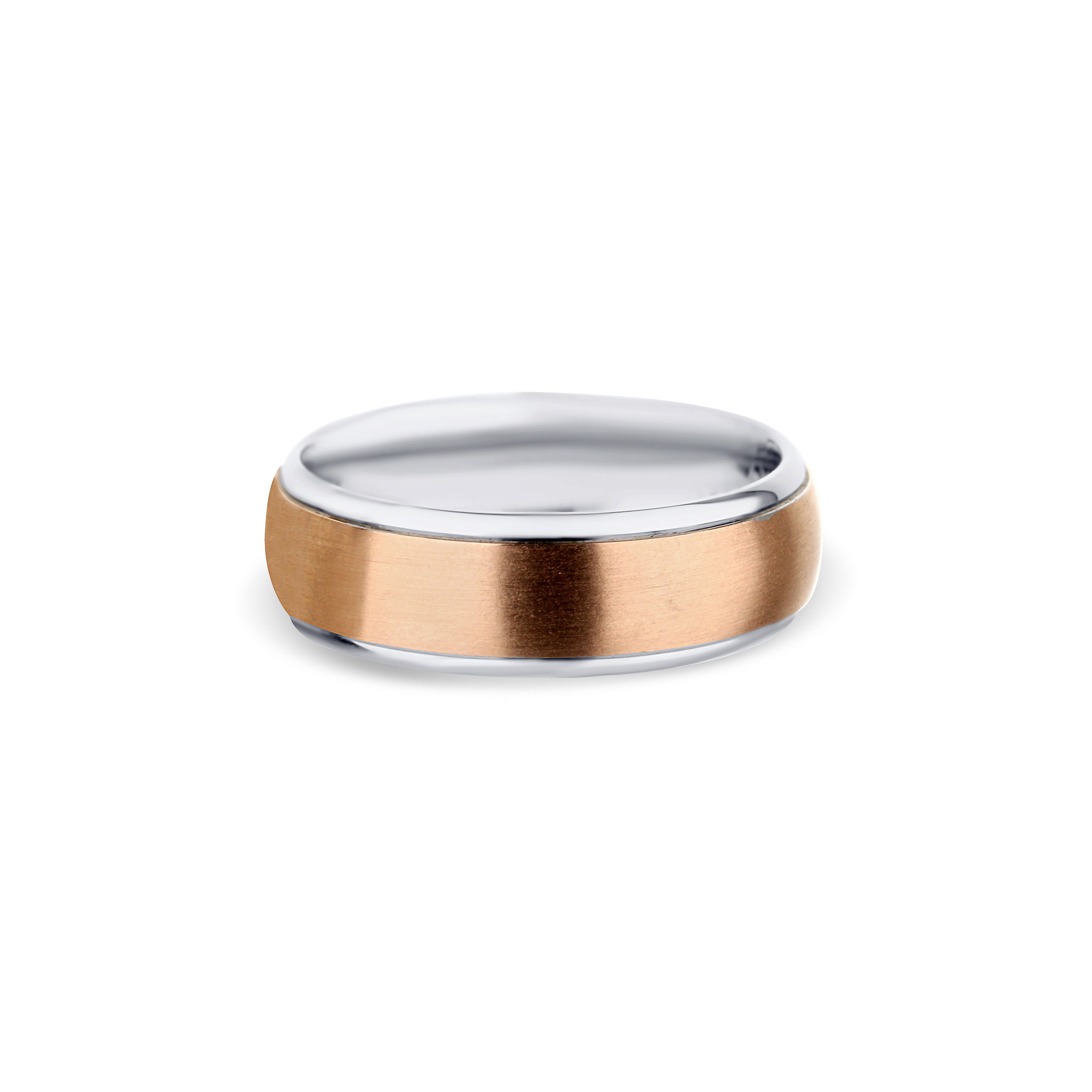 14K White Gold and 14K Rose Gold Step Edge Low Dome Wedding Band 7mm