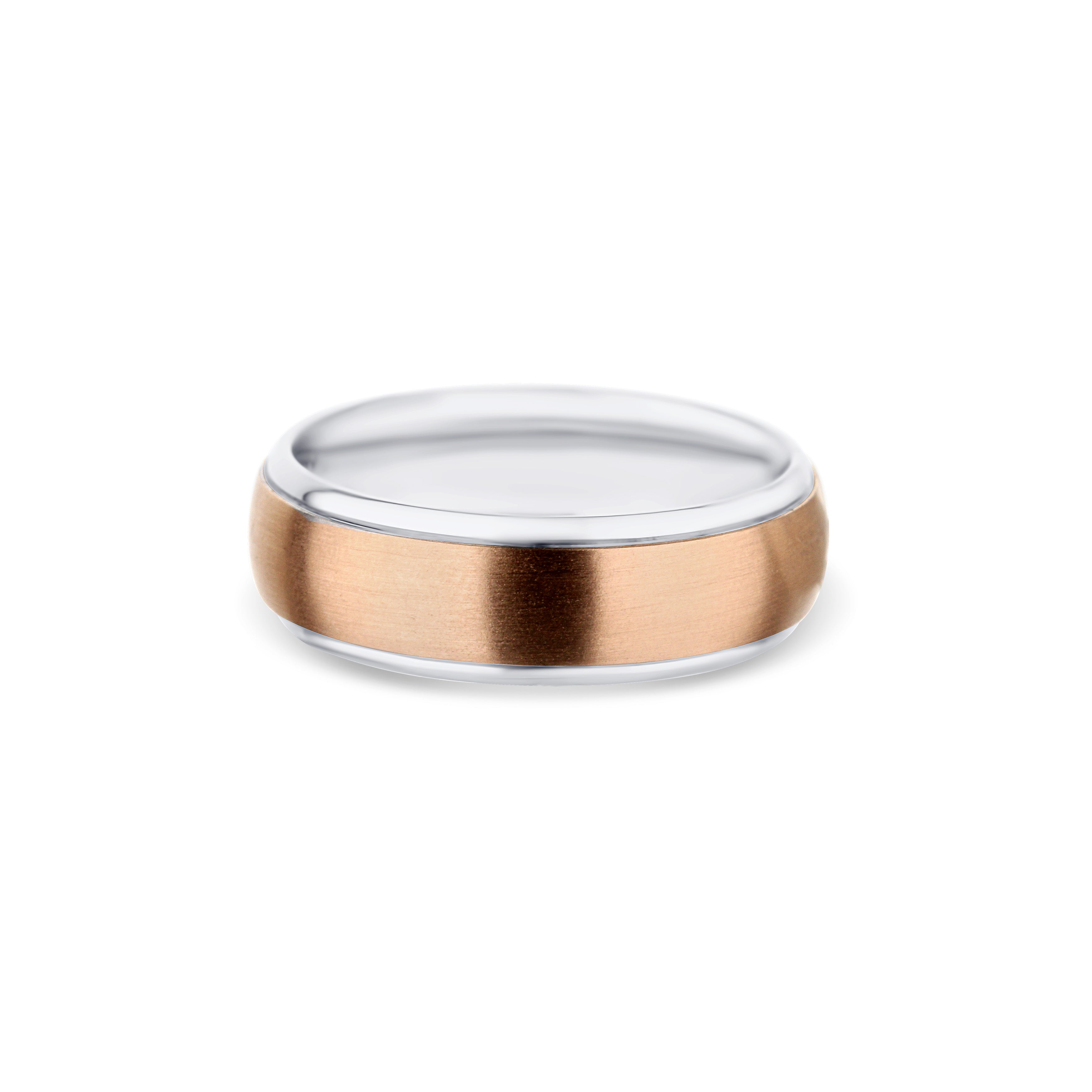 14K White Gold and 14K Rose Gold Step Edge Low Dome Wedding Band 7mm