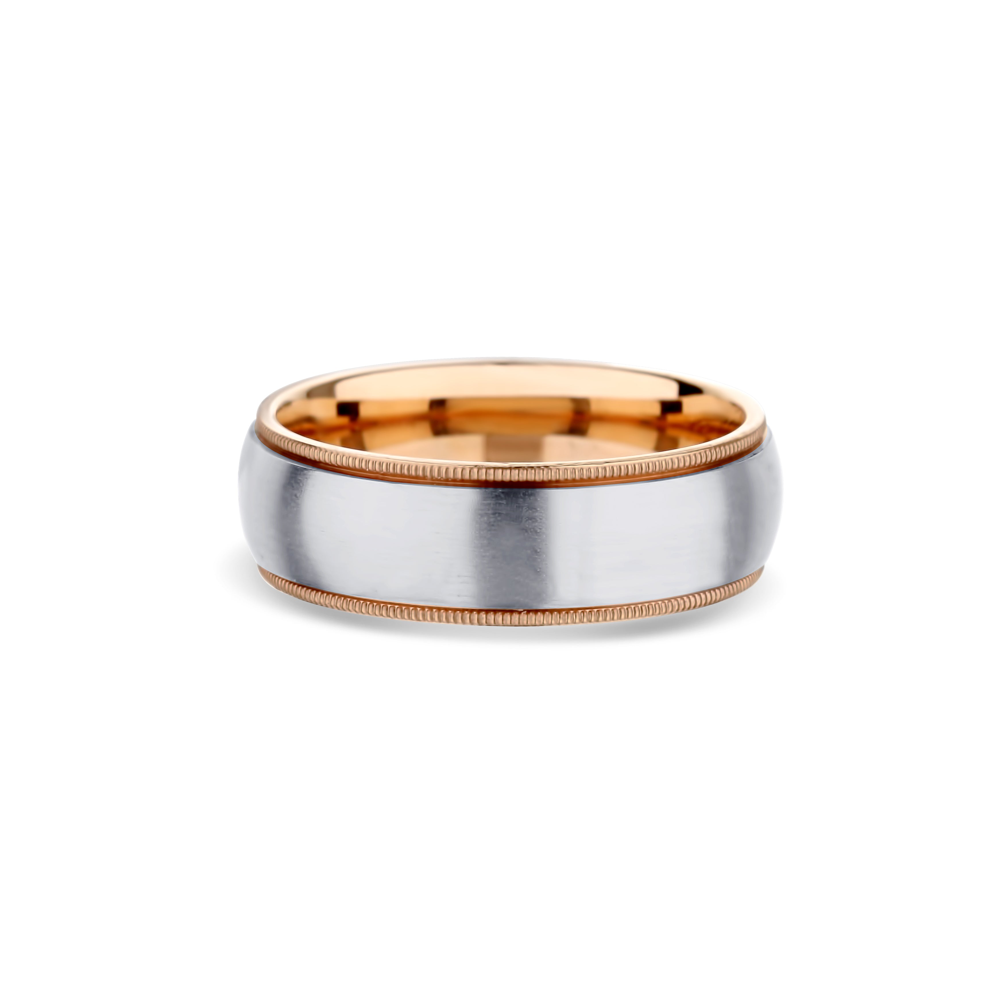 14K Rose Gold and 14K White Gold Round Edge Low Dome Wedding Band 7mm