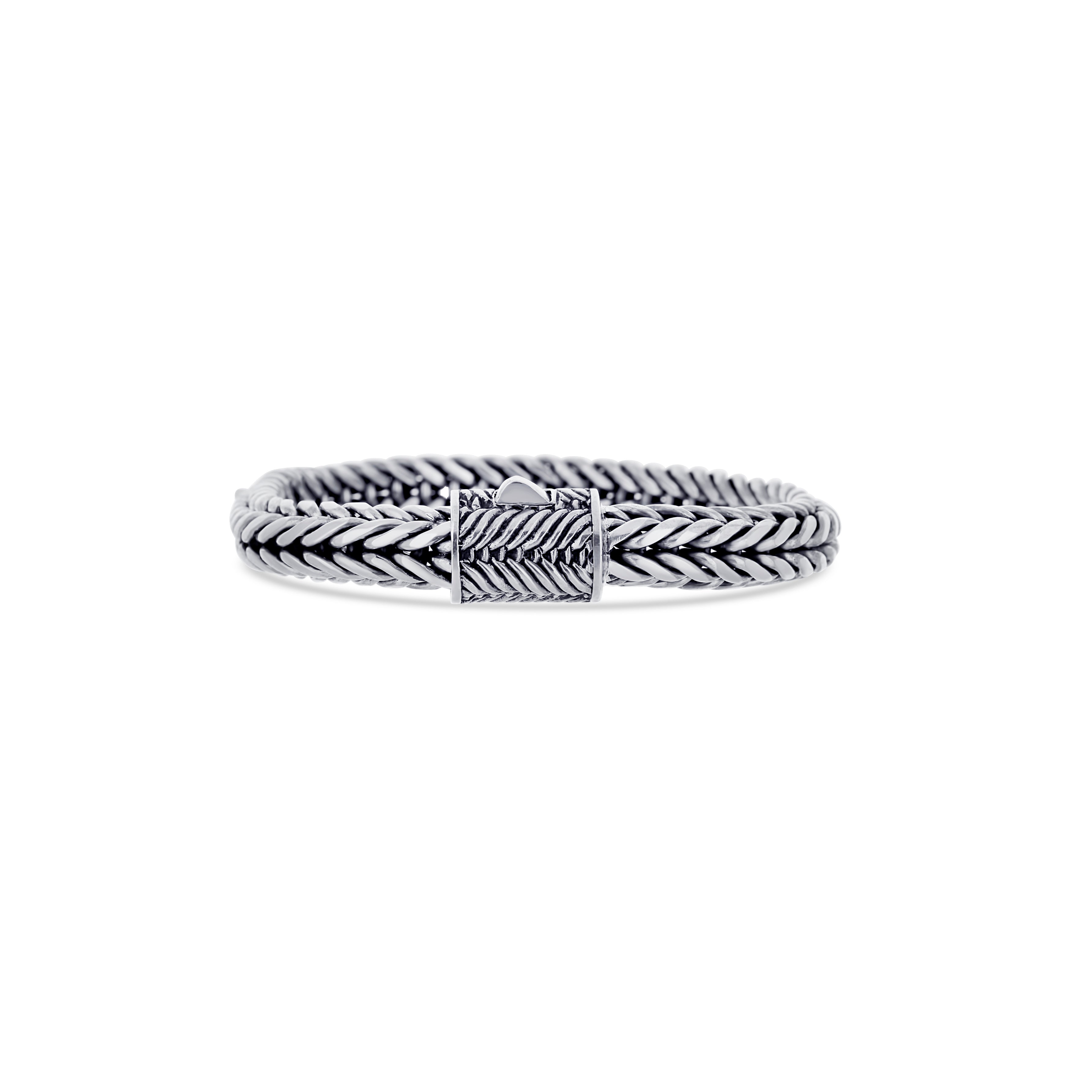 Men's Sterling Silver Braided Bracelet With Fishtail Braid Clasp