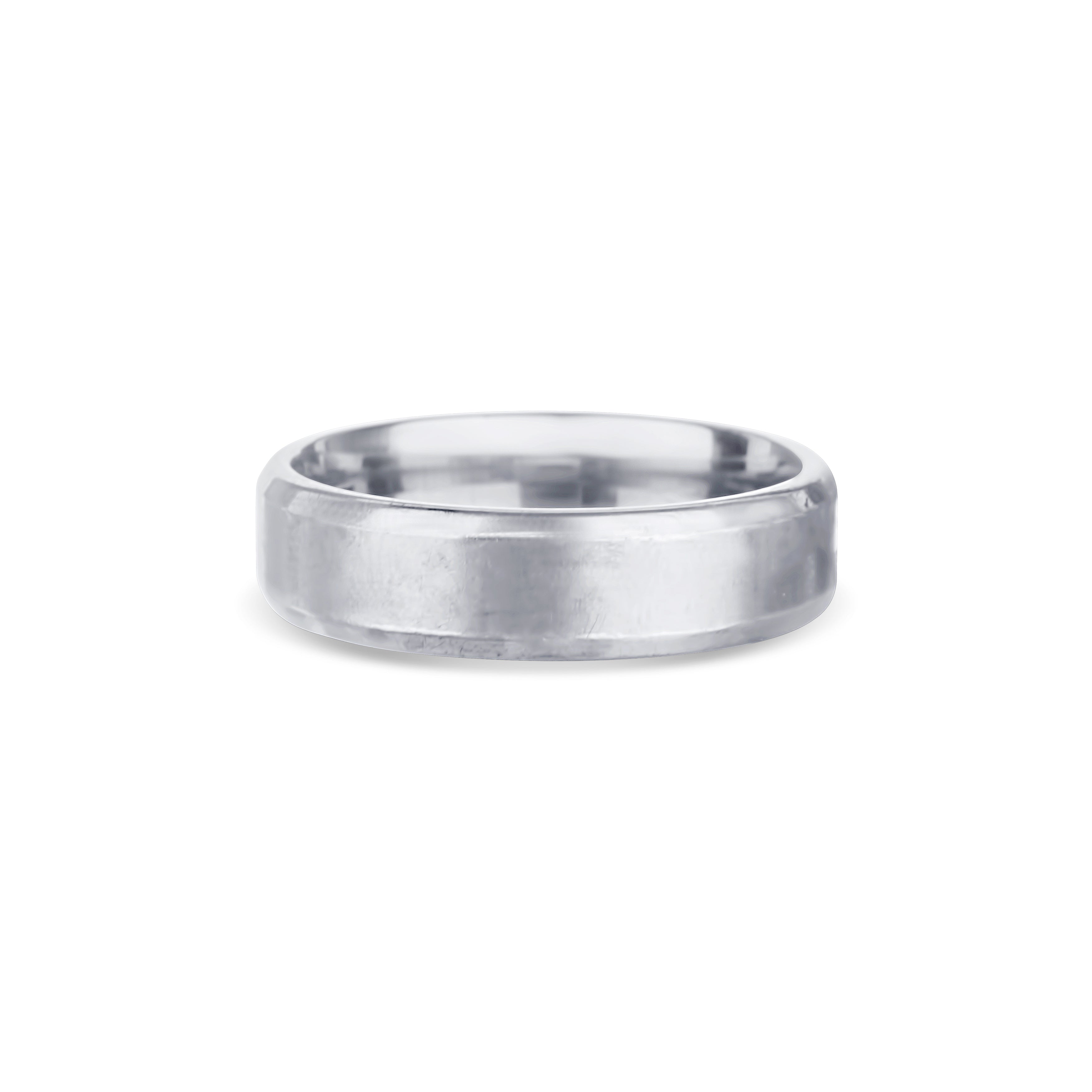 14K White Gold Center Brushed Finish Bevel Edge Wedding Band
