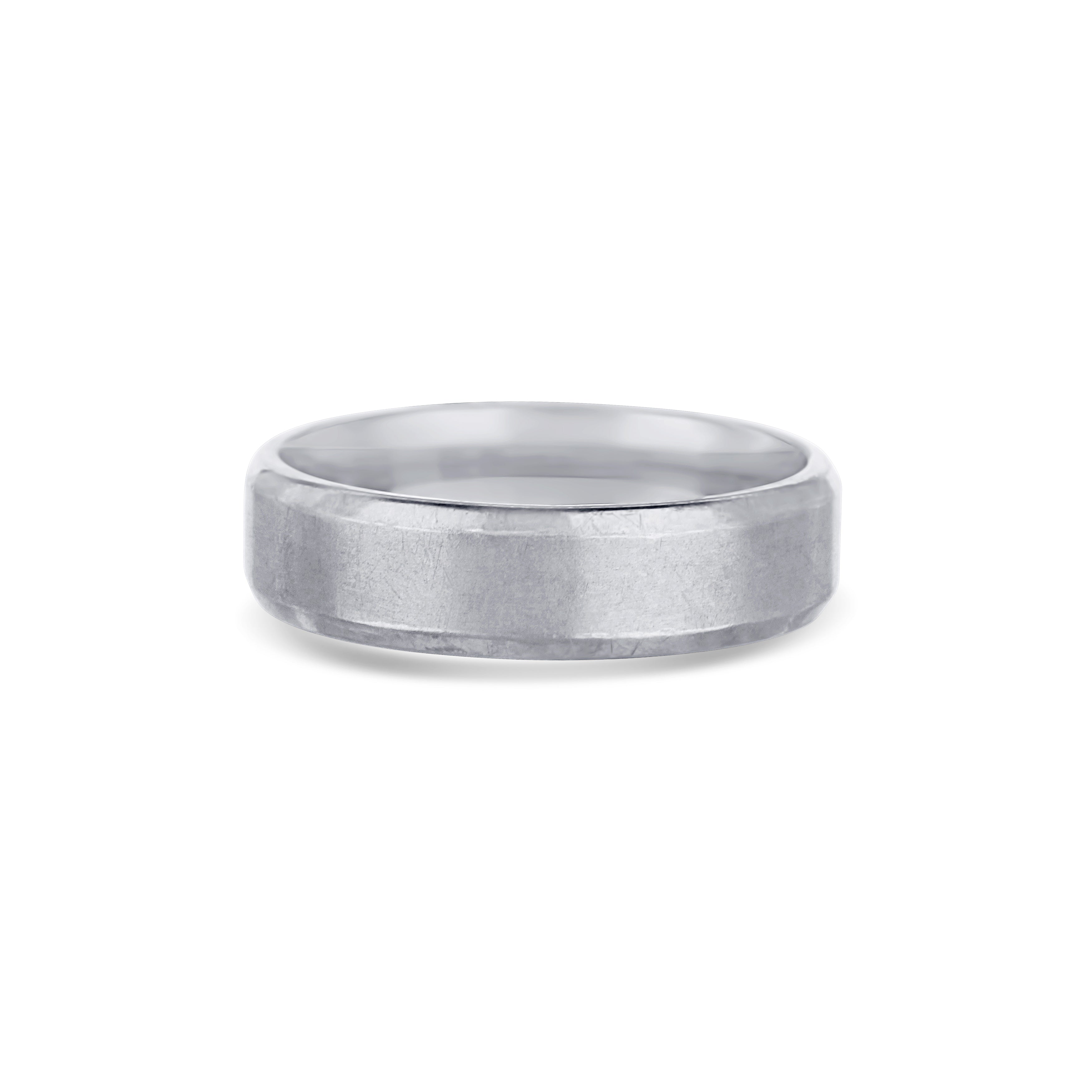 14K White Gold Center Brushed Finish Bevel Edge Wedding Band