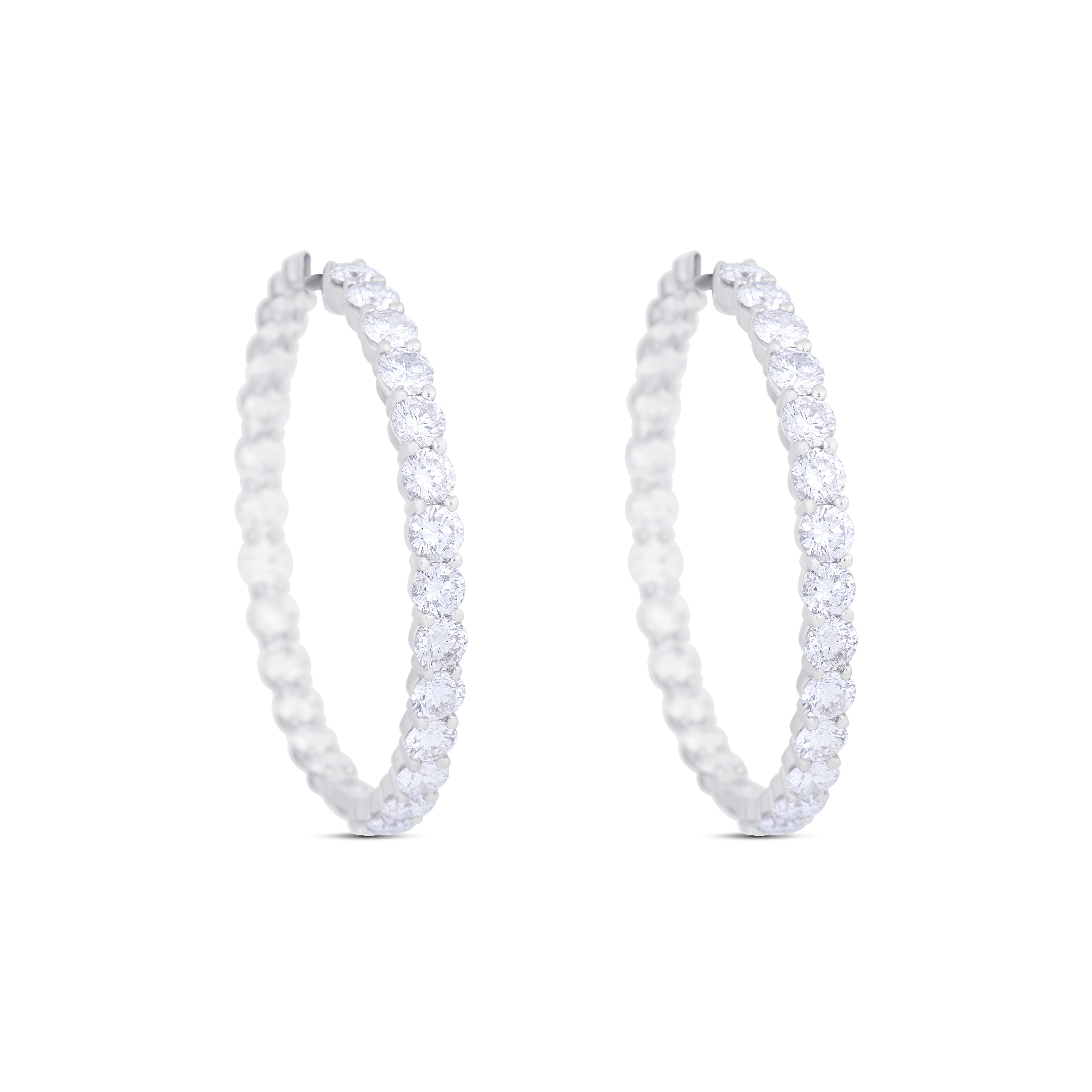 18K White Gold Diamond Hoops