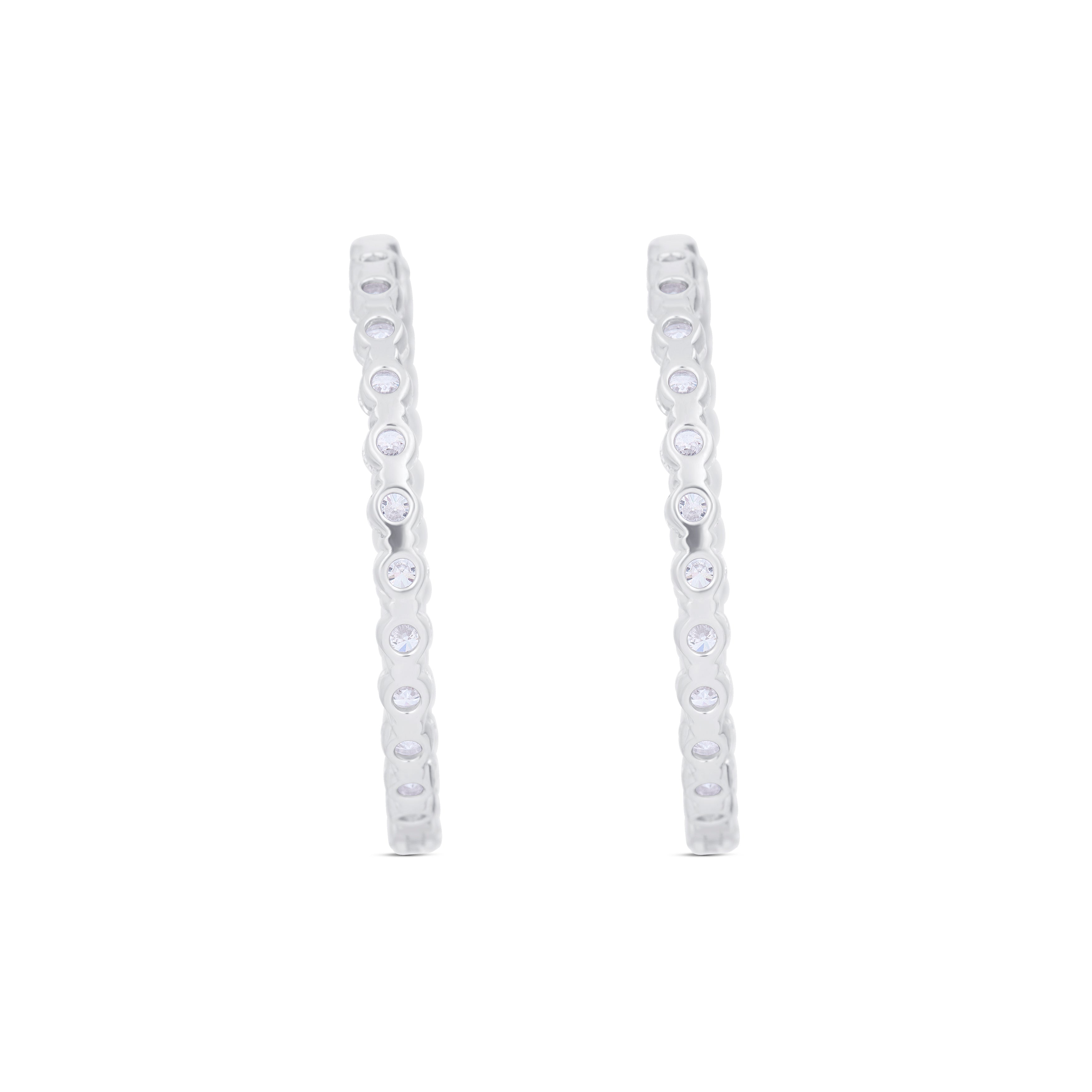 18K White Gold Diamond Hoops