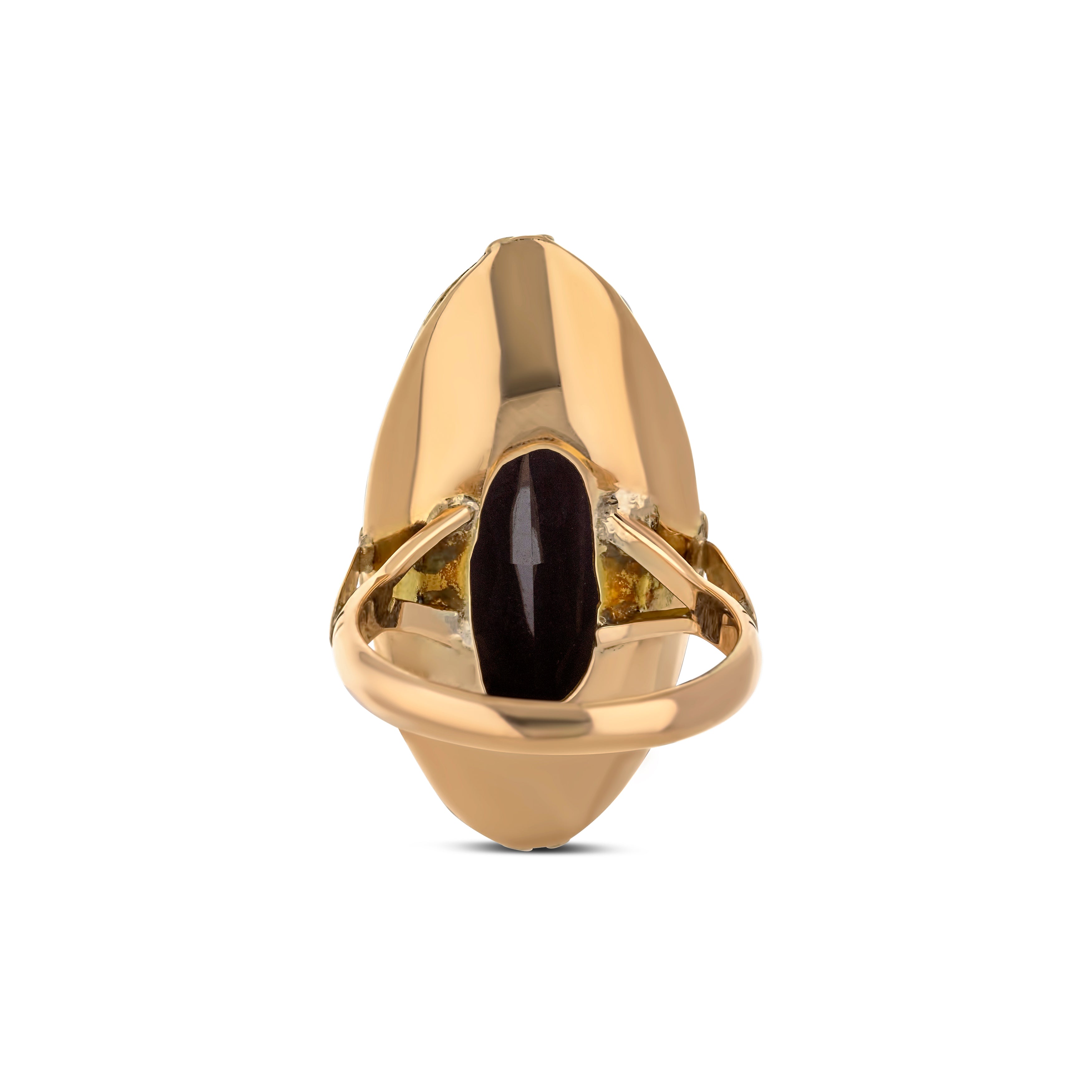 14k Gold Marquise Color Change Synthetic Sapphire with Leaf Detail around the Bezel Ring