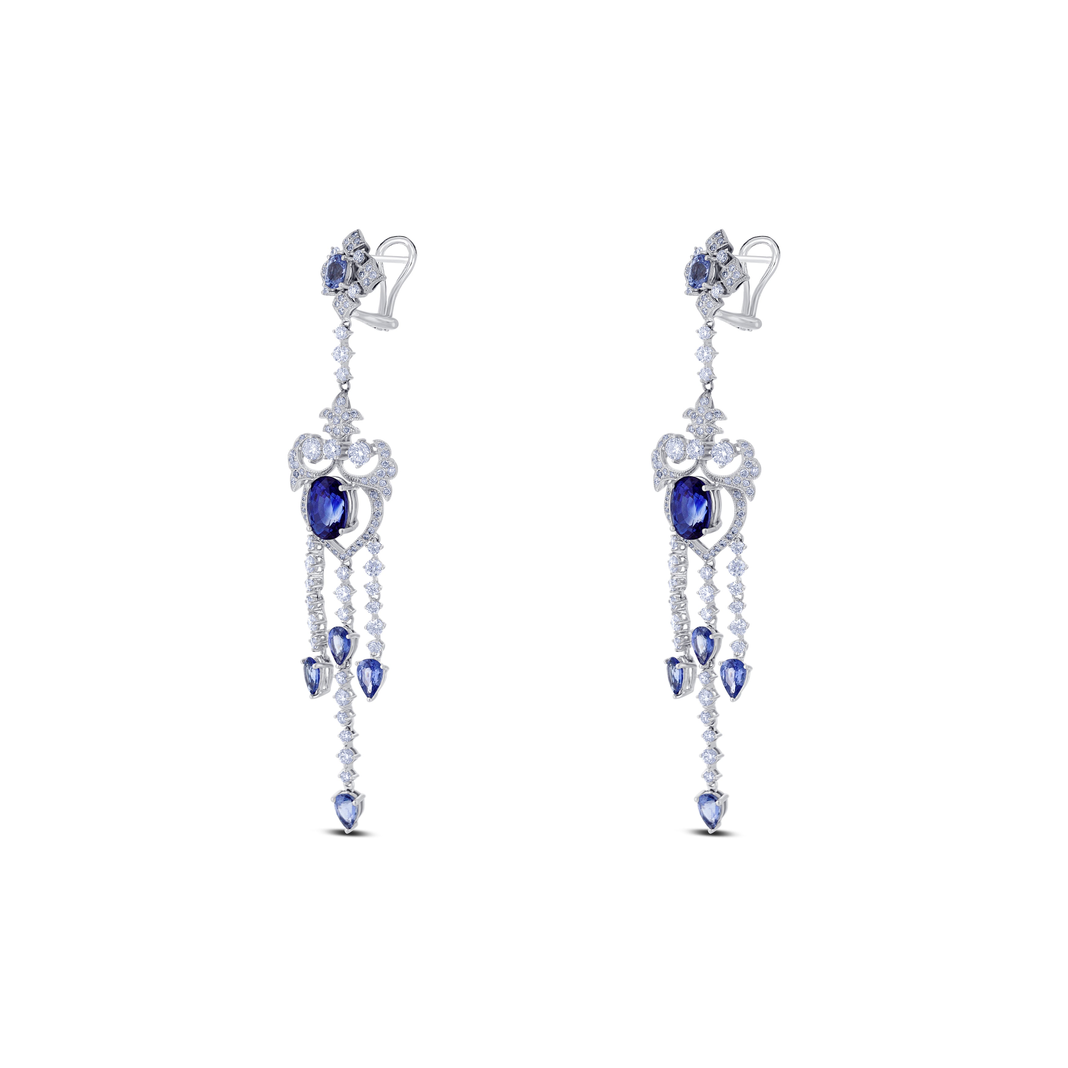 18K White Gold Sapphire & Diamond Chandelier Earrings