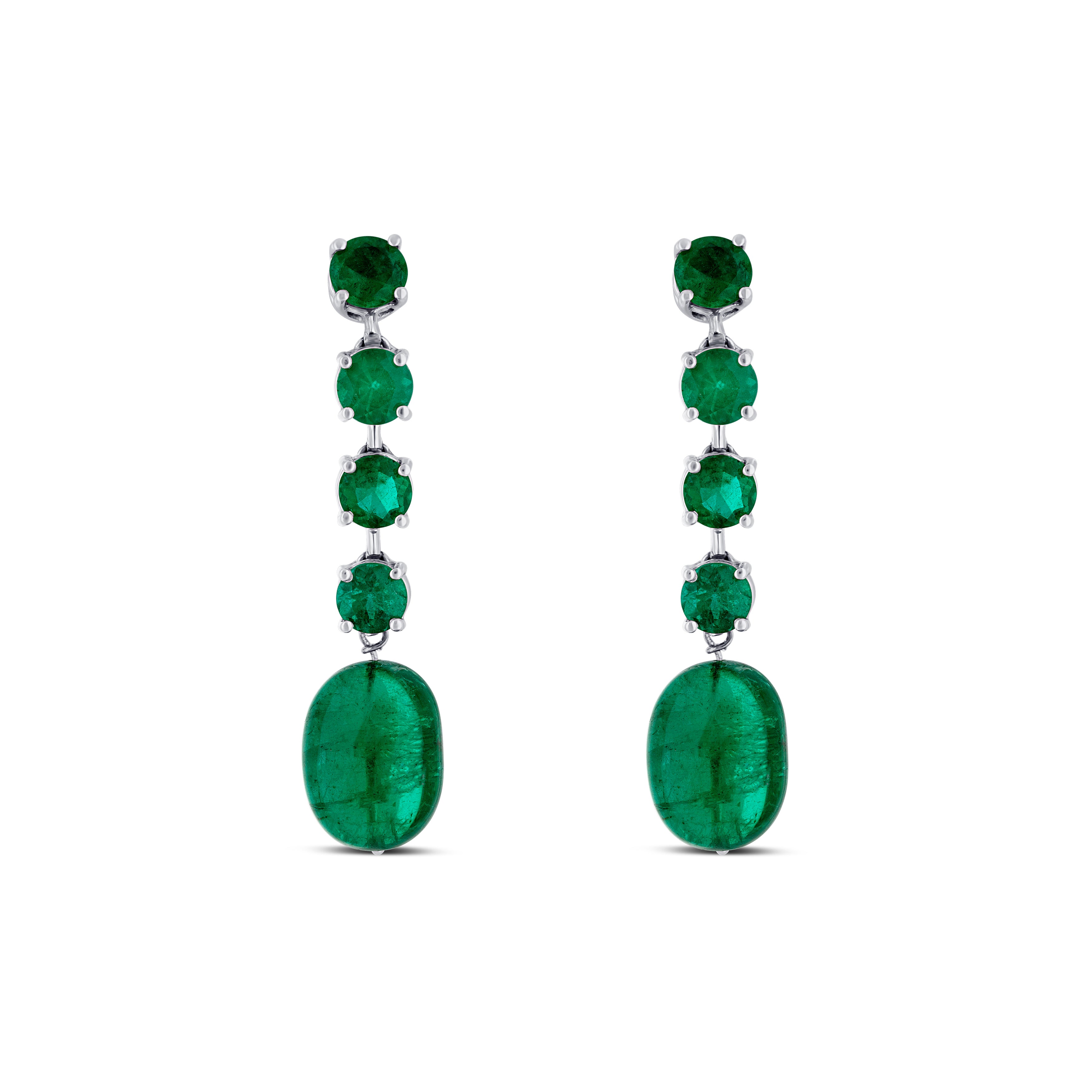 18K White Gold Faceted Emerald Dangle Earrings