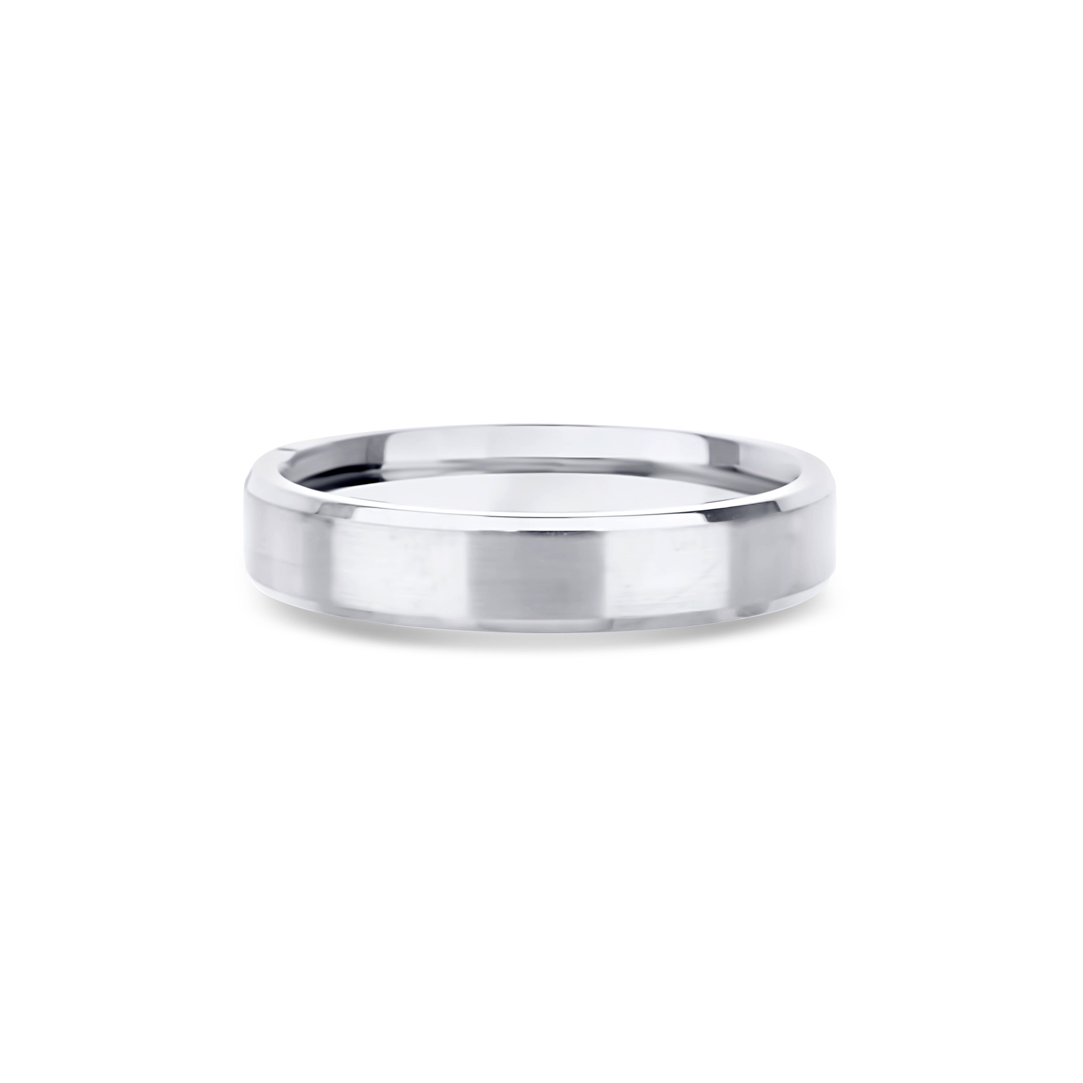 14K White Gold Center Brushed Finish Bevel Edge Wedding Band 4.5mm