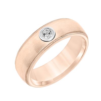 14K Rose Gold With Bezel Set Diamonds Men's Wedding Band