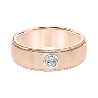 14K Rose Gold With Bezel Set Diamonds Men's Wedding Band