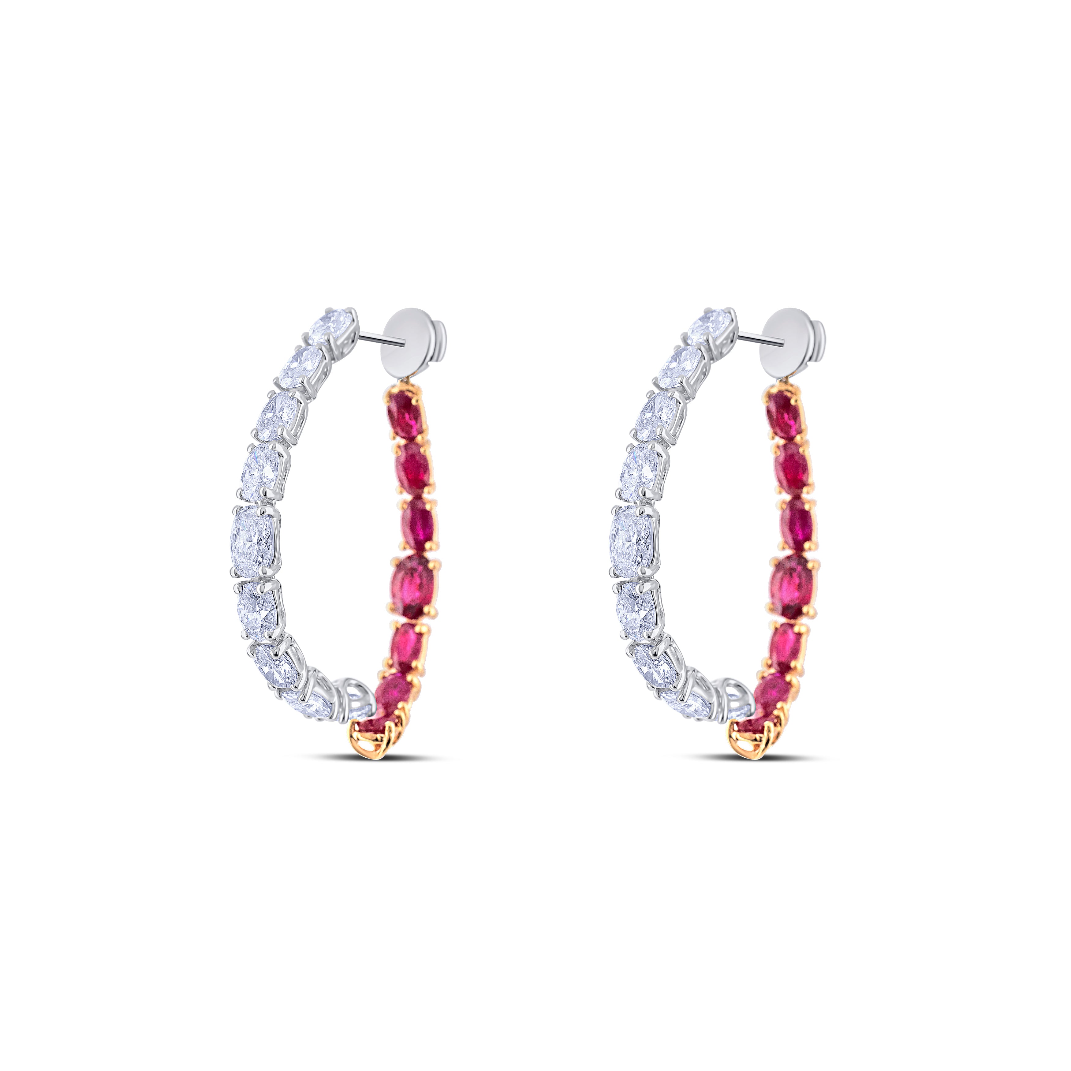 18K White Gold Diamond and Ruby Bypass Earring