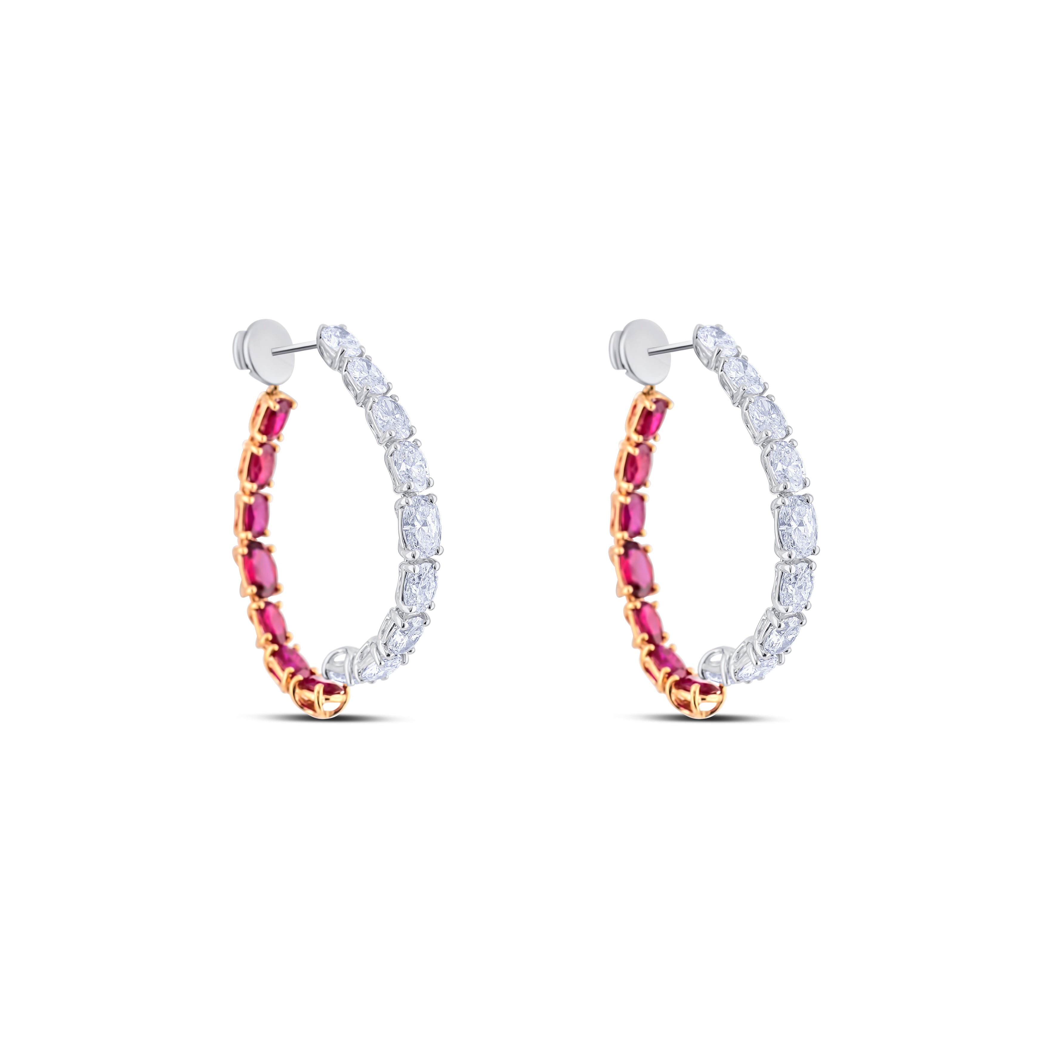 18K White Gold Diamond and Ruby Bypass Earring
