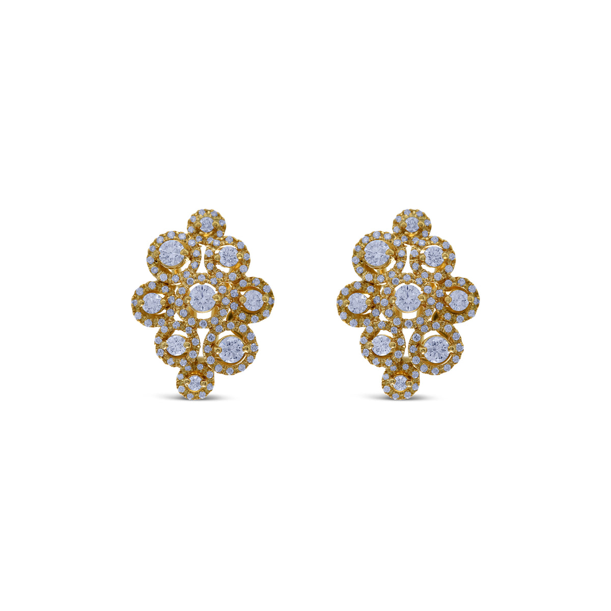 18K Yellow Gold Diamond Bubble Design Earrings