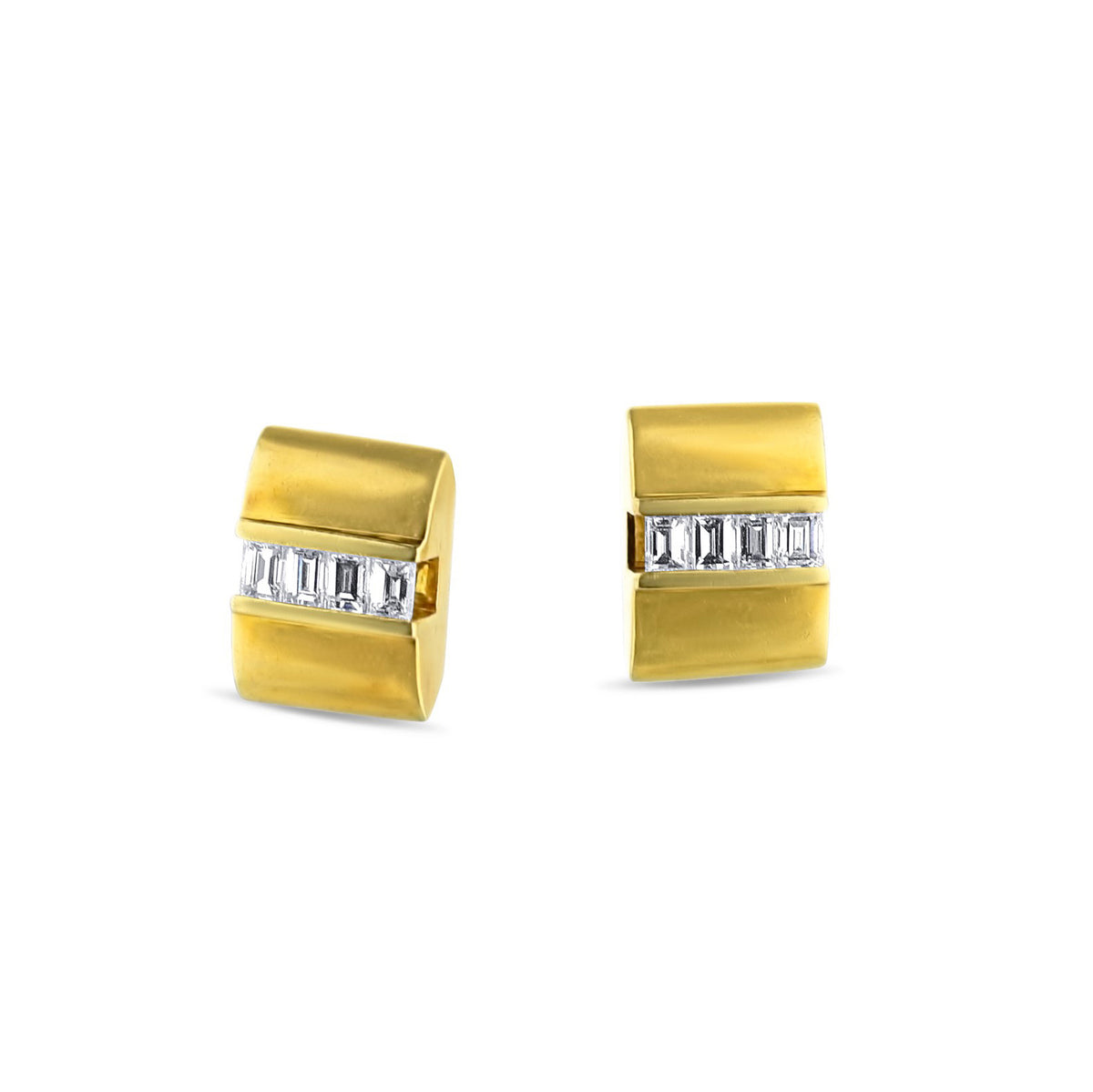 14k Yellow Gold Channel Set Baguette Diamond Cufflinks