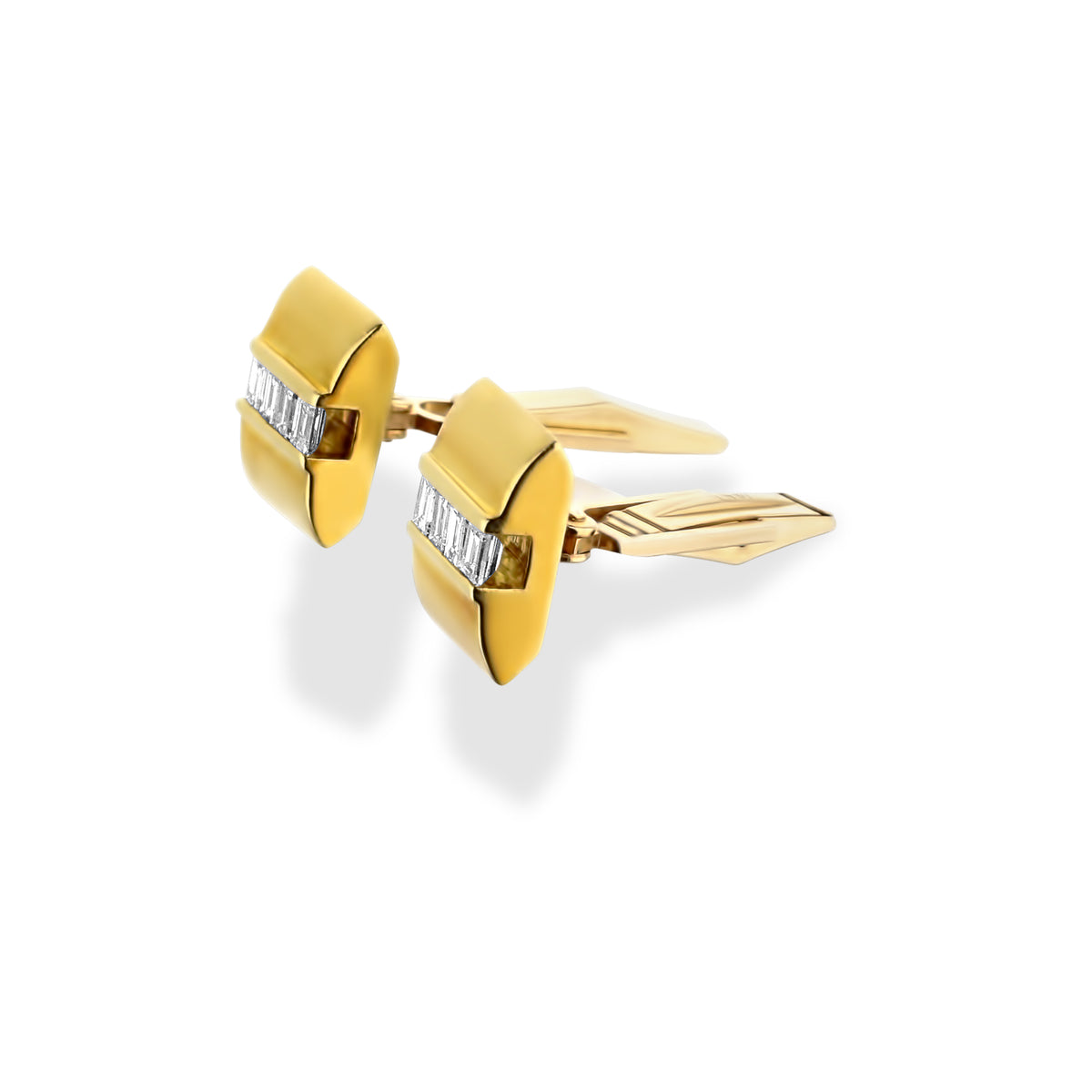 14k Yellow Gold Channel Set Baguette Diamond Cufflinks