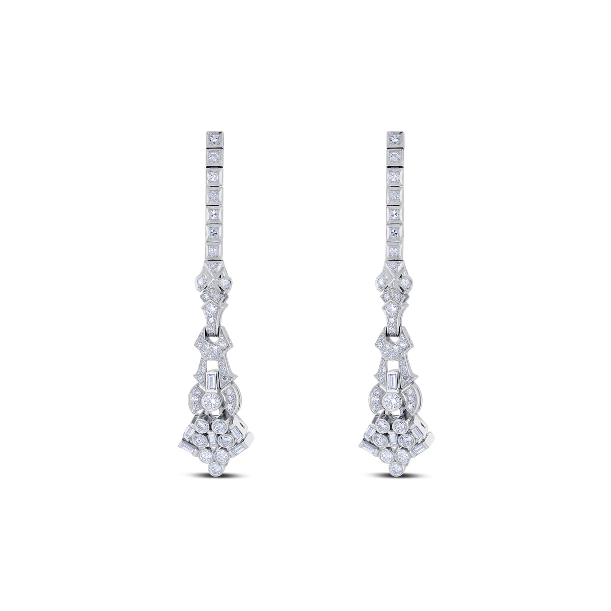 Platinum Baguette Drop Earrings