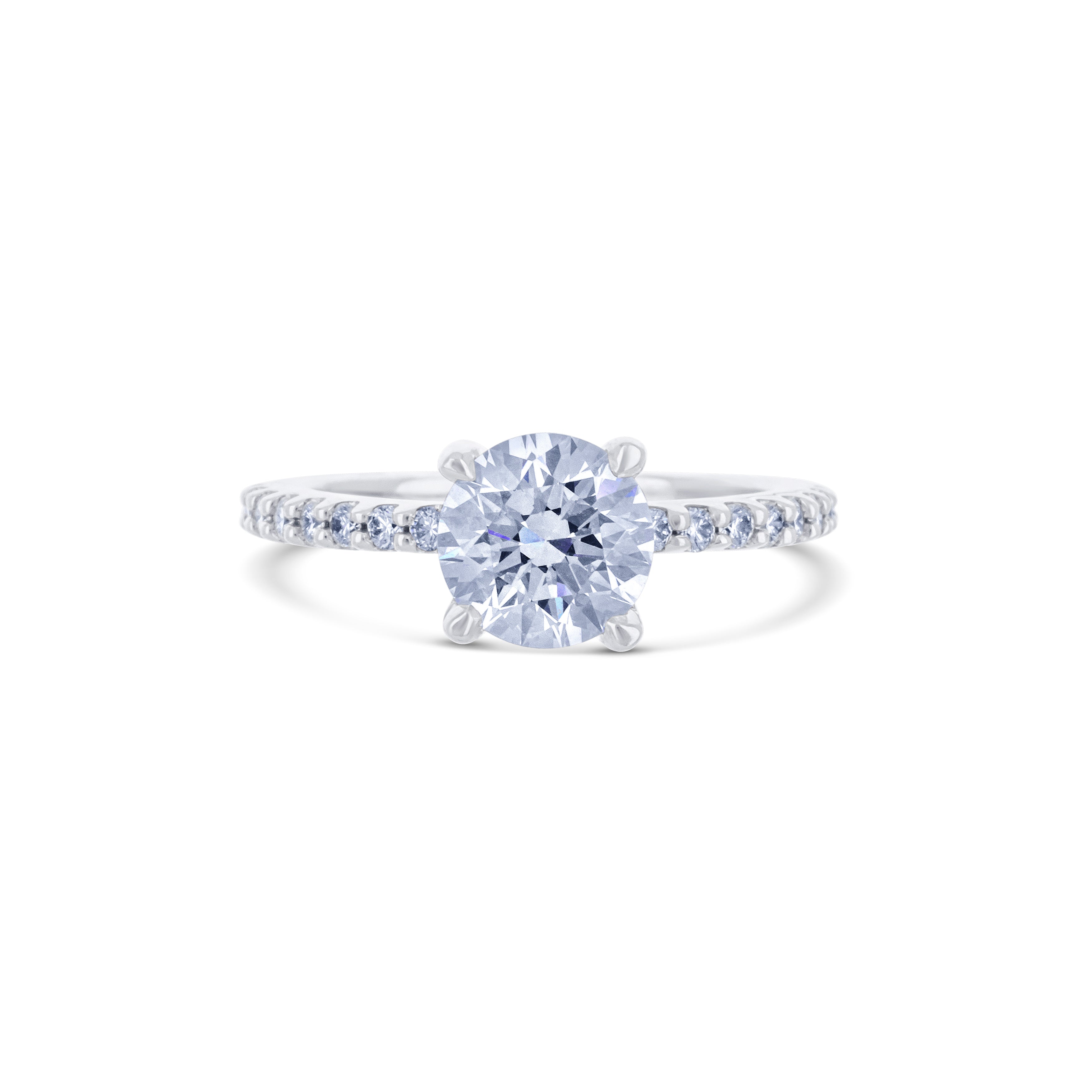 14K White Gold Round Diamond Engagement Ring with Diamond Band