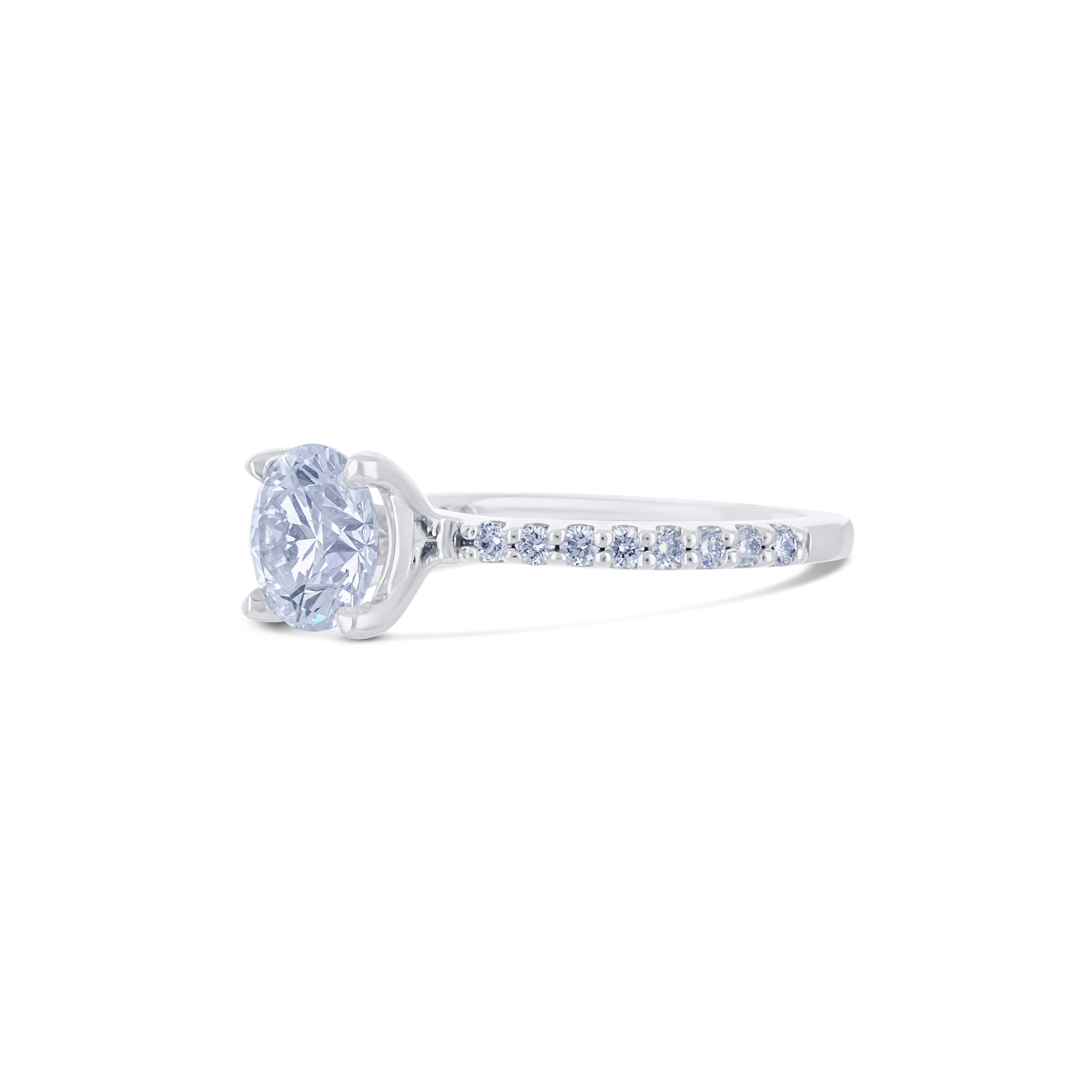 14K White Gold Round Diamond Engagement Ring with Diamond Band