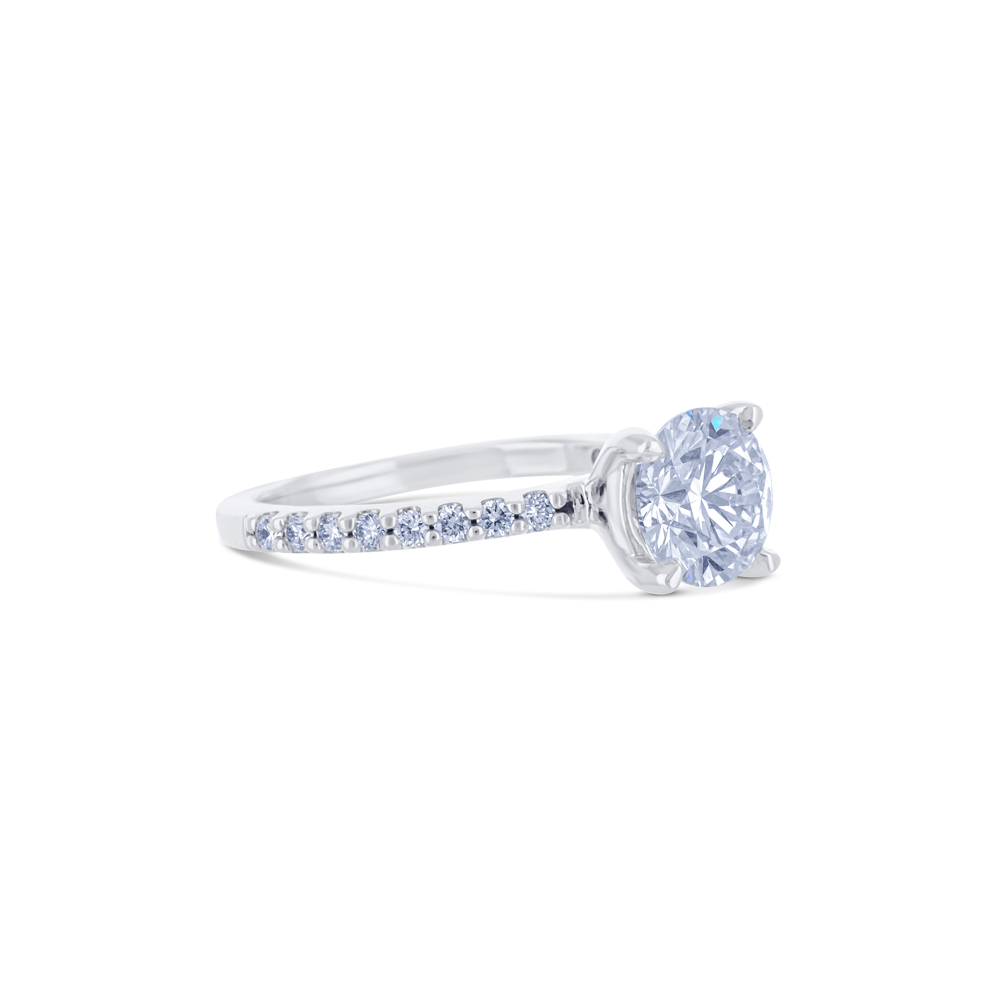 14K White Gold Round Diamond Engagement Ring with Diamond Band