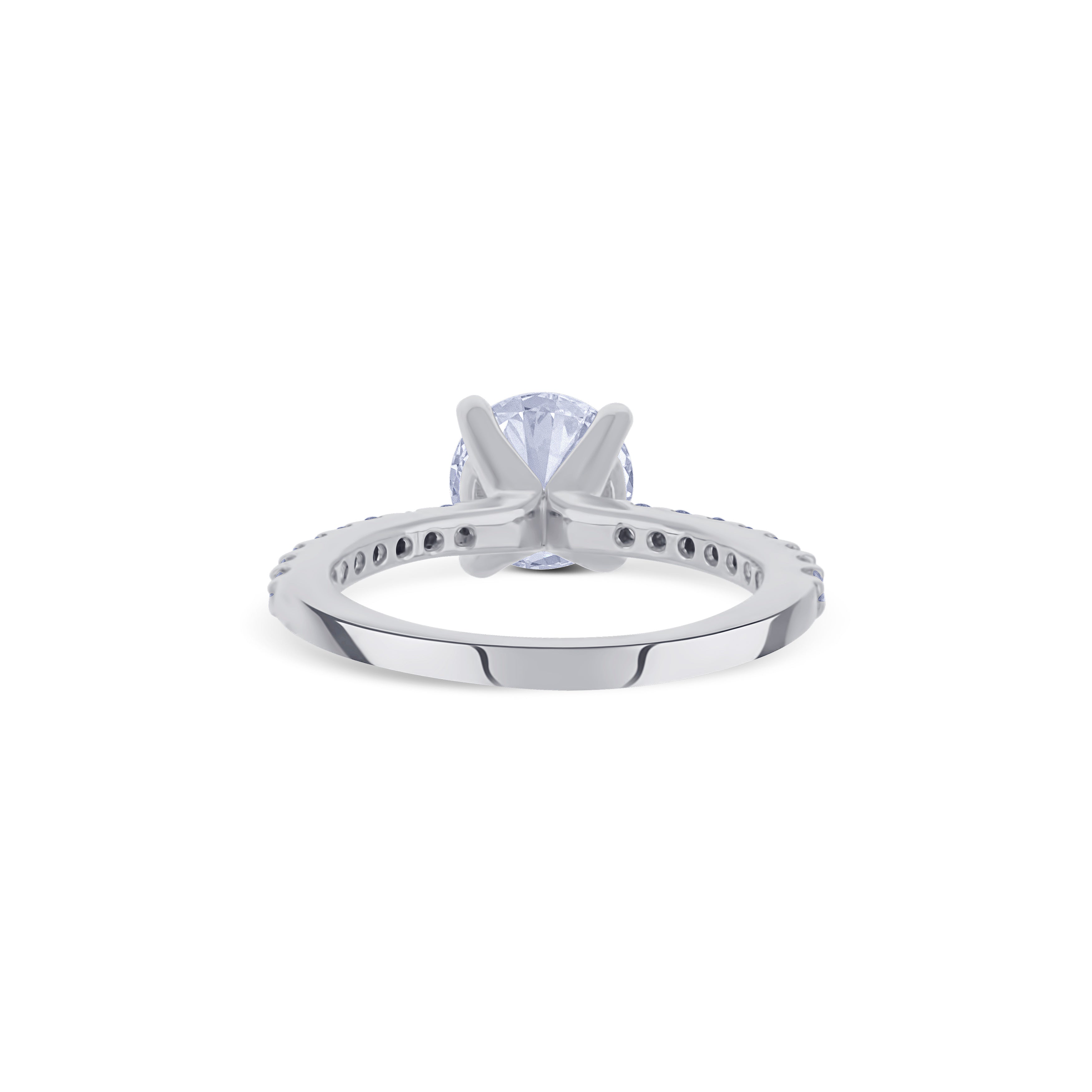 14K White Gold Round Diamond Engagement Ring with Diamond Band