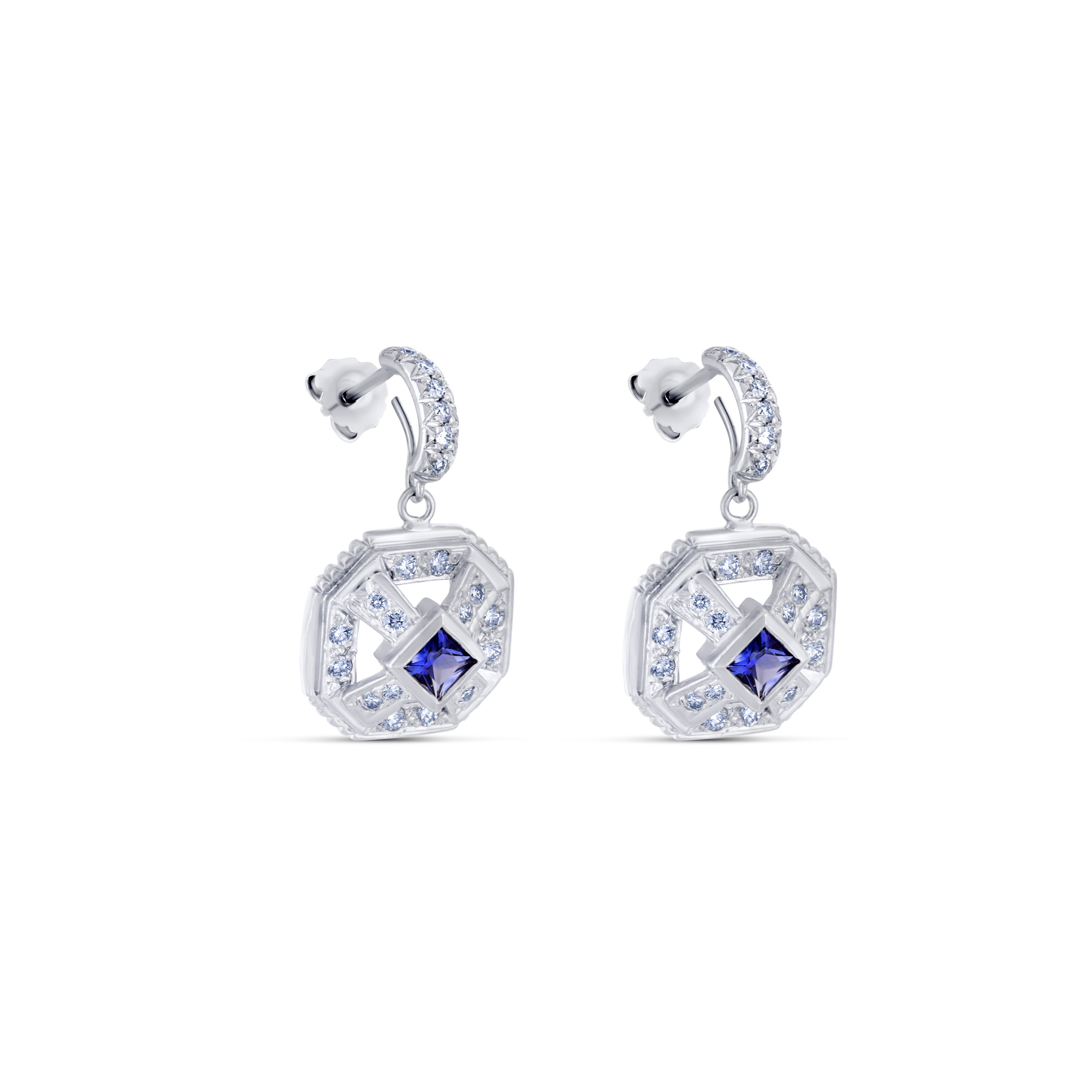 18k White Gold and Diamond Sapphire Drop Earring
