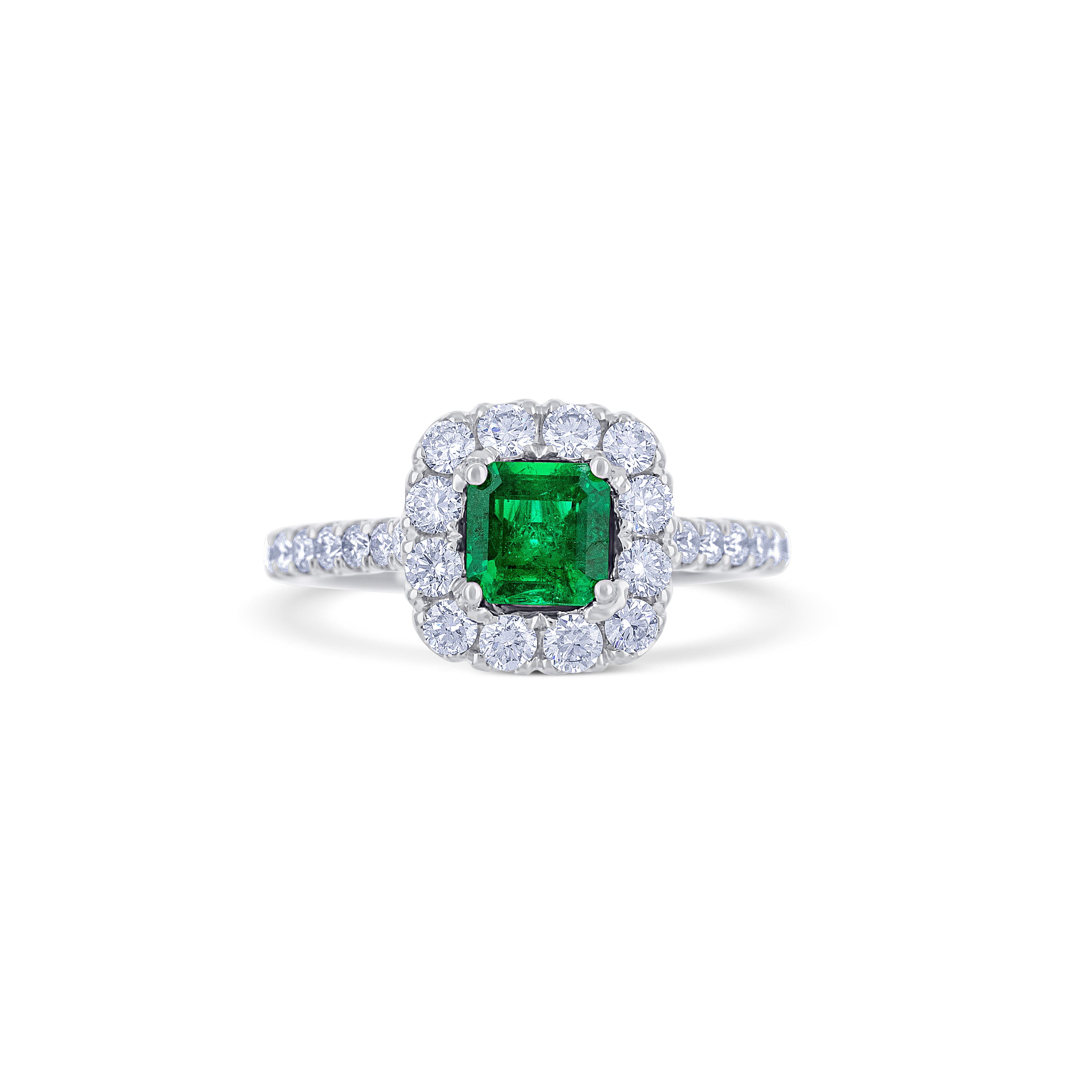 18K White Gold Emerald Halo Ring
