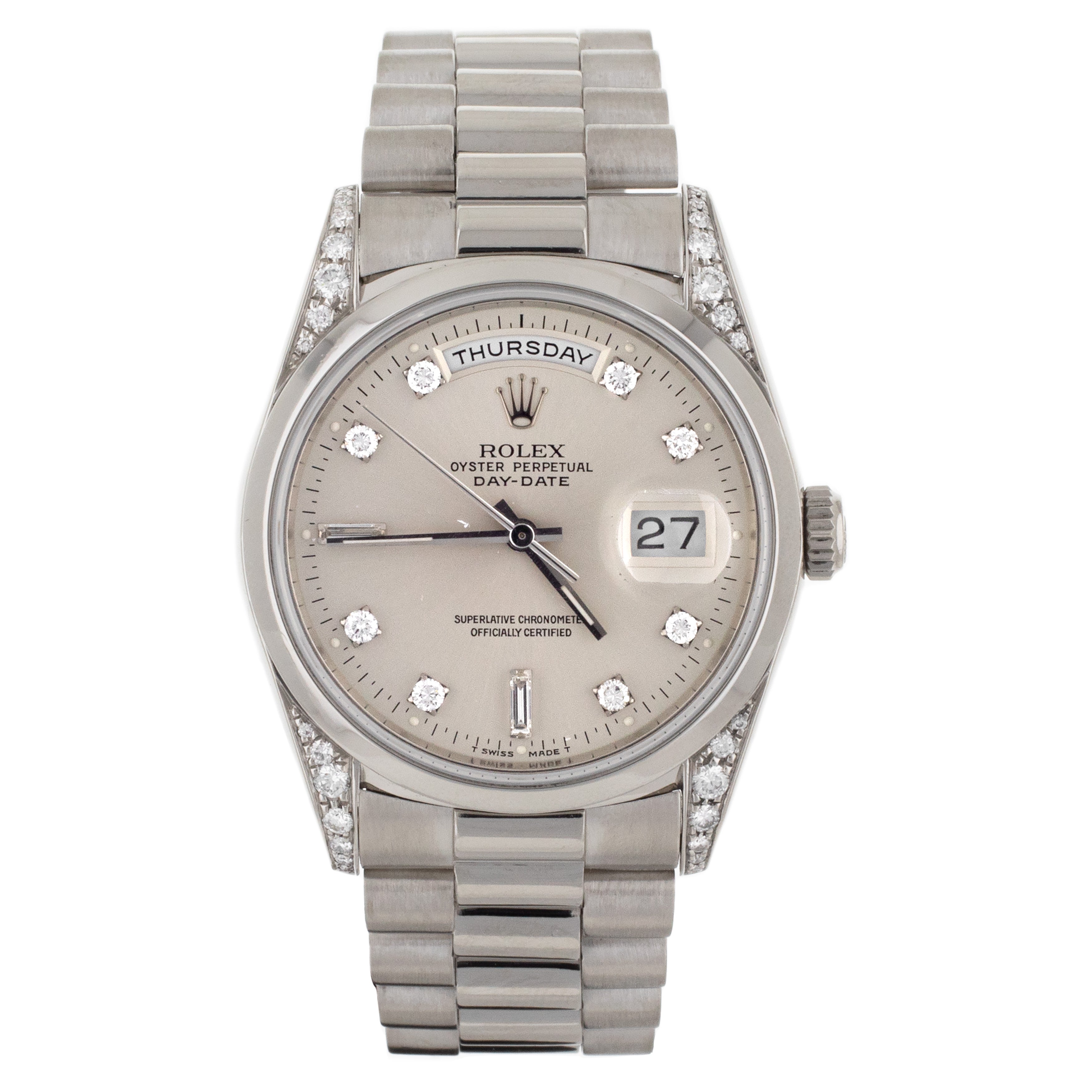 Rolex Day-Date 36 Platinum Factory Diamond Markers and Lugs 36mm 18296