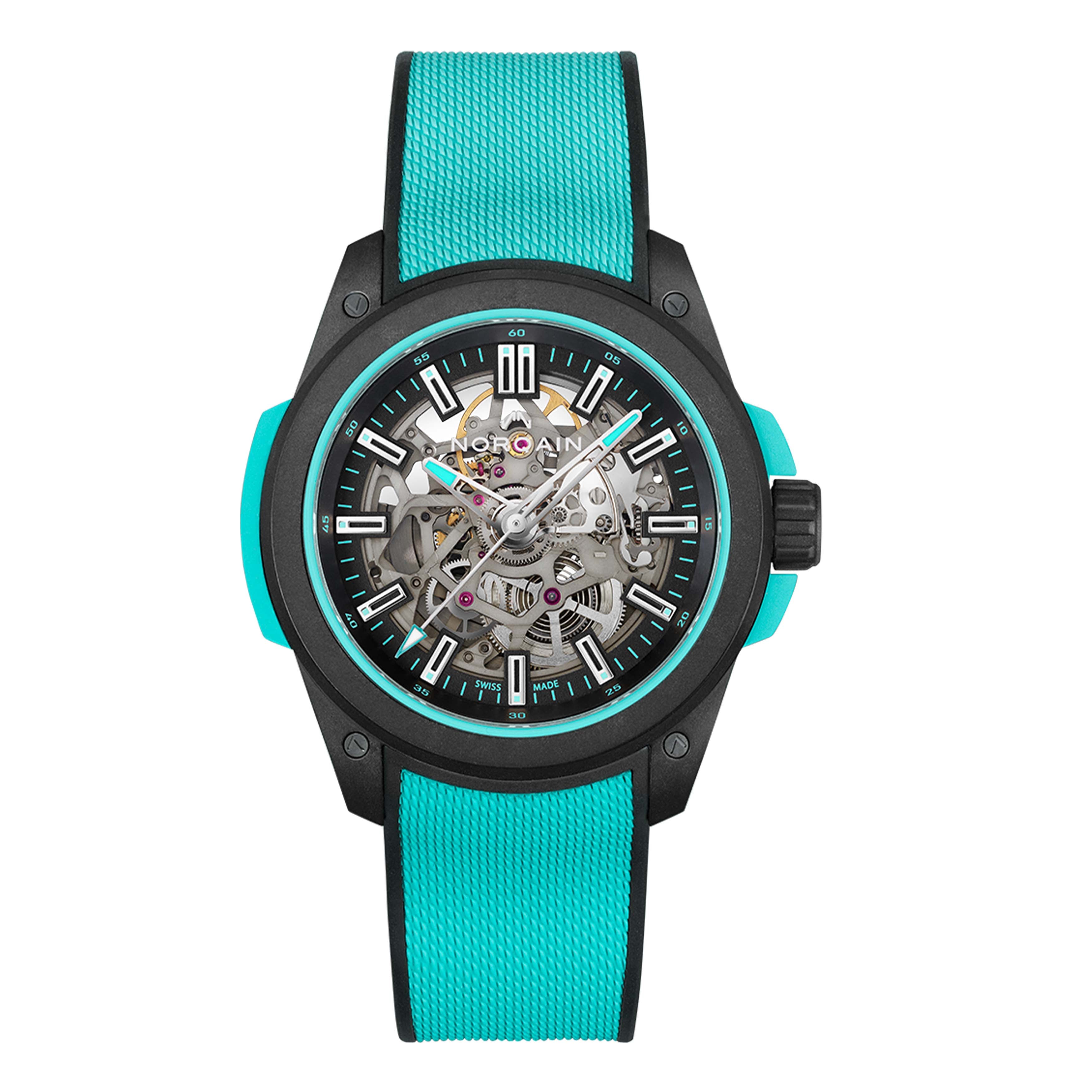 Norqain Independence Wild One Skeleton Watch, 42mm Turquoise Dial, N3000.07Q27.B07.R01