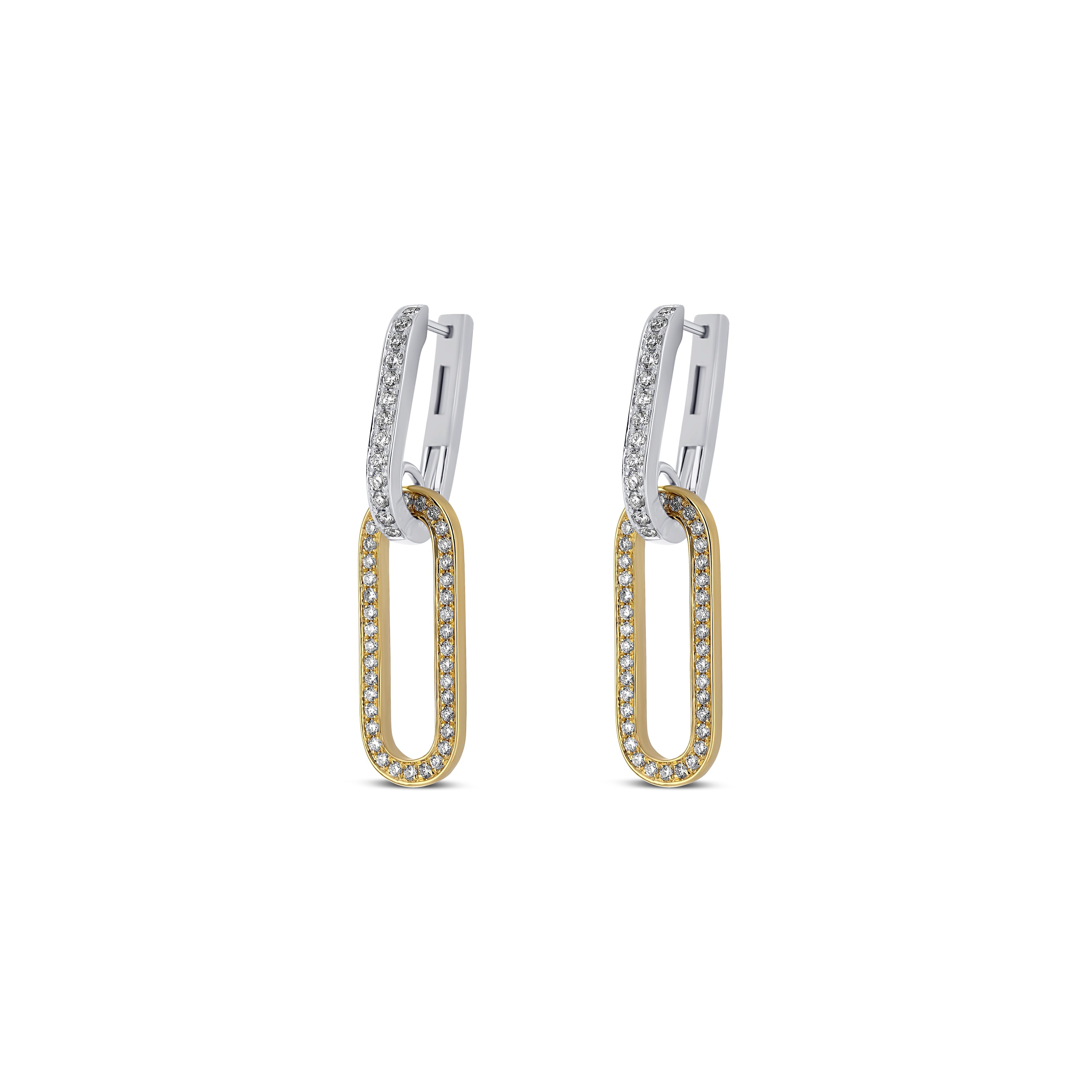 18K Two Tone Round Diamond Earrings