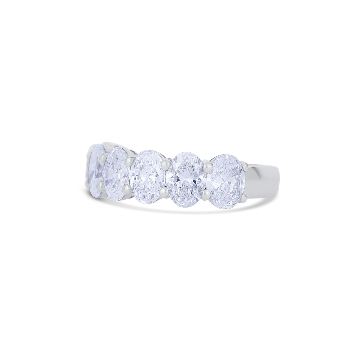 18K White Gold Oval Cut Diamond Halfway Wedding Band
