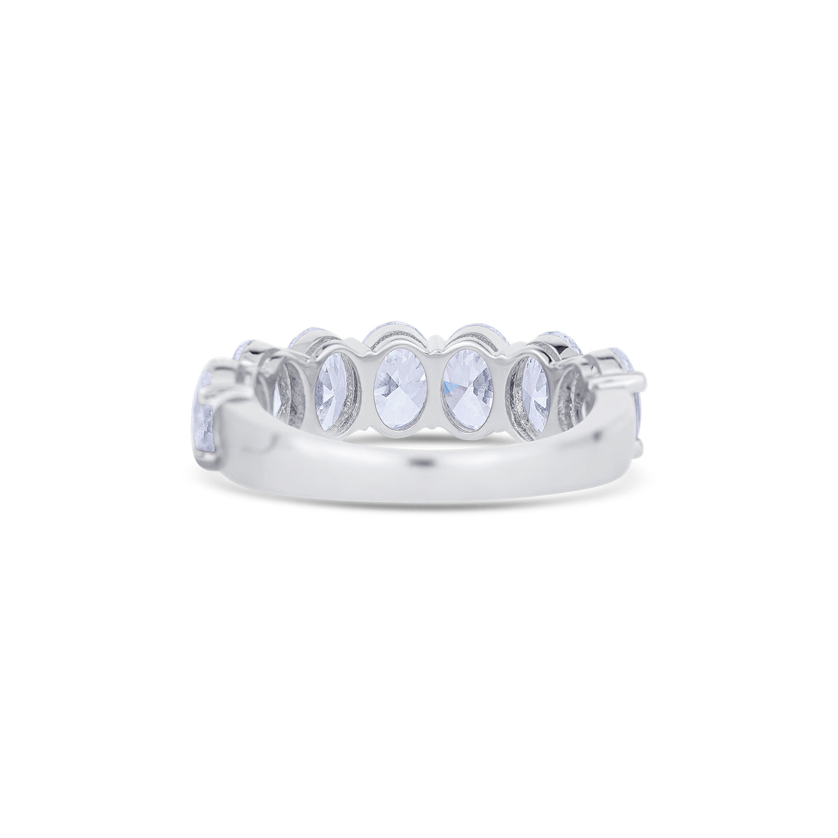 18K White Gold Oval Cut Diamond Halfway Wedding Band