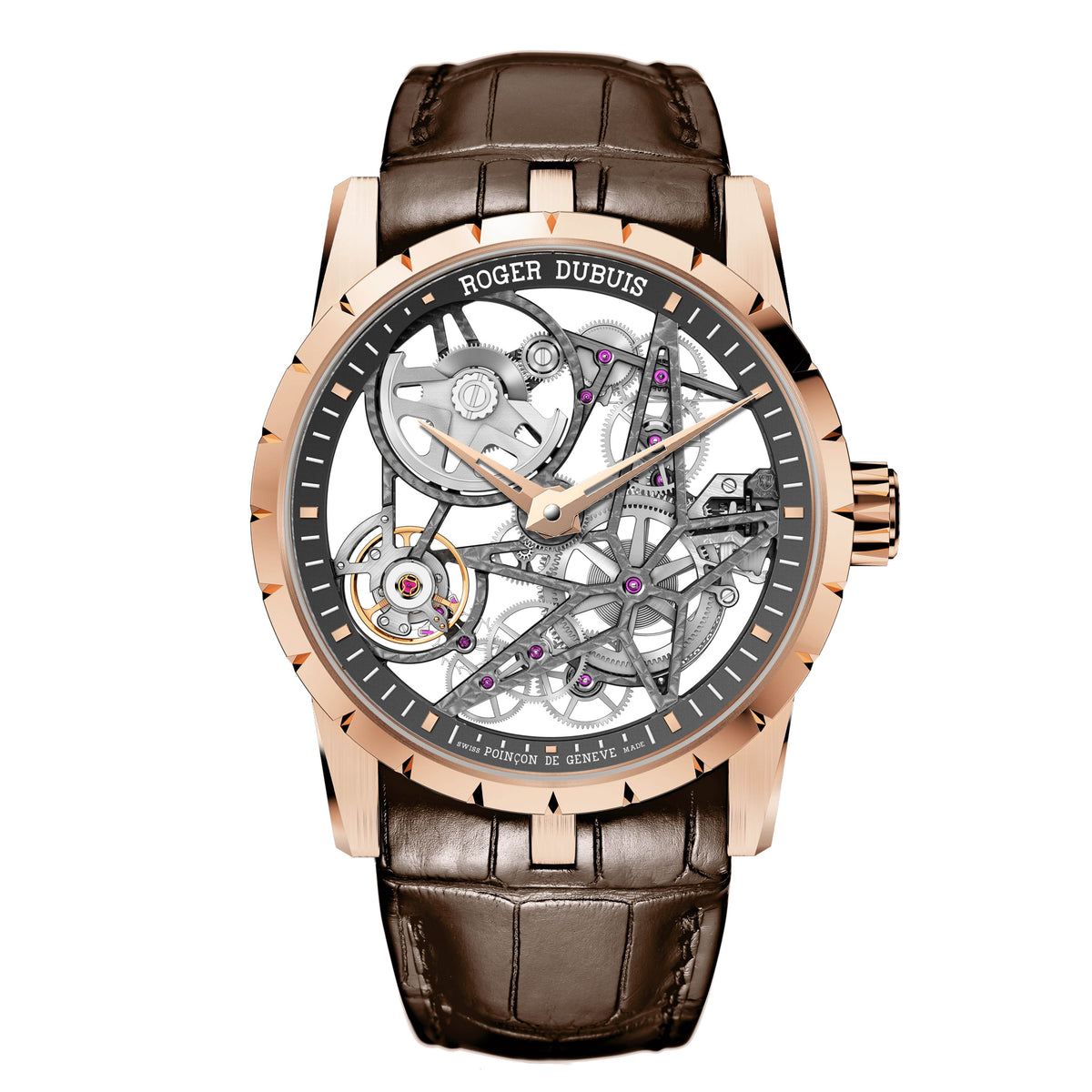 Roger Dubuis Excalibur Pink Gold Watch, 42mm Gray Skeleton Dial, DBEX0422