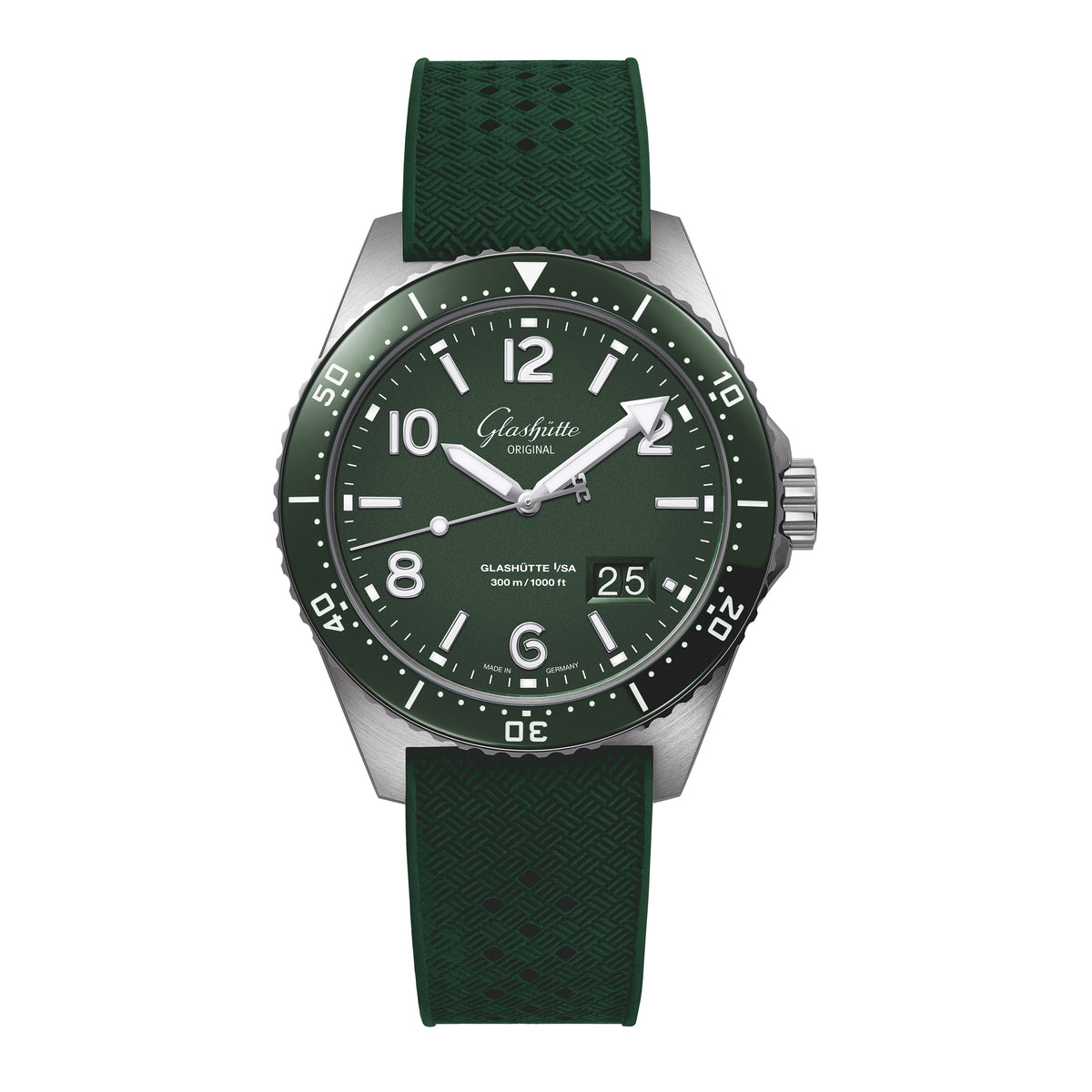 Glashutte Original SEAQ PANORAMA DATE Watch, 43MM Green Dial, 1-36-13-07-83-33